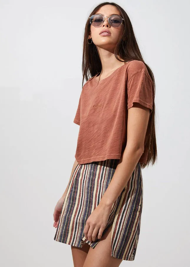 Afends Donna Wide Neck Cropped Tee Tobacco