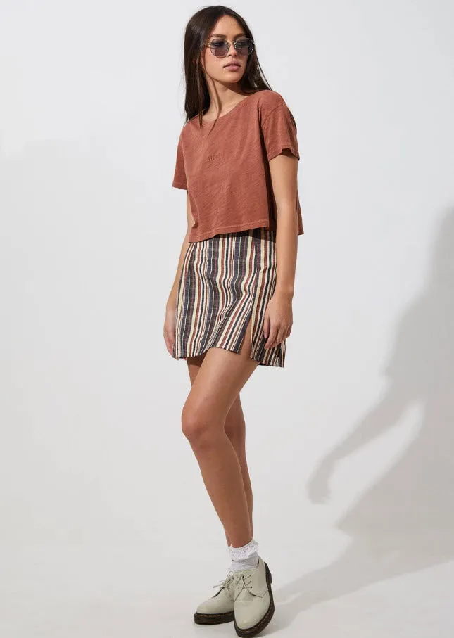 Afends Donna Wide Neck Cropped Tee Tobacco