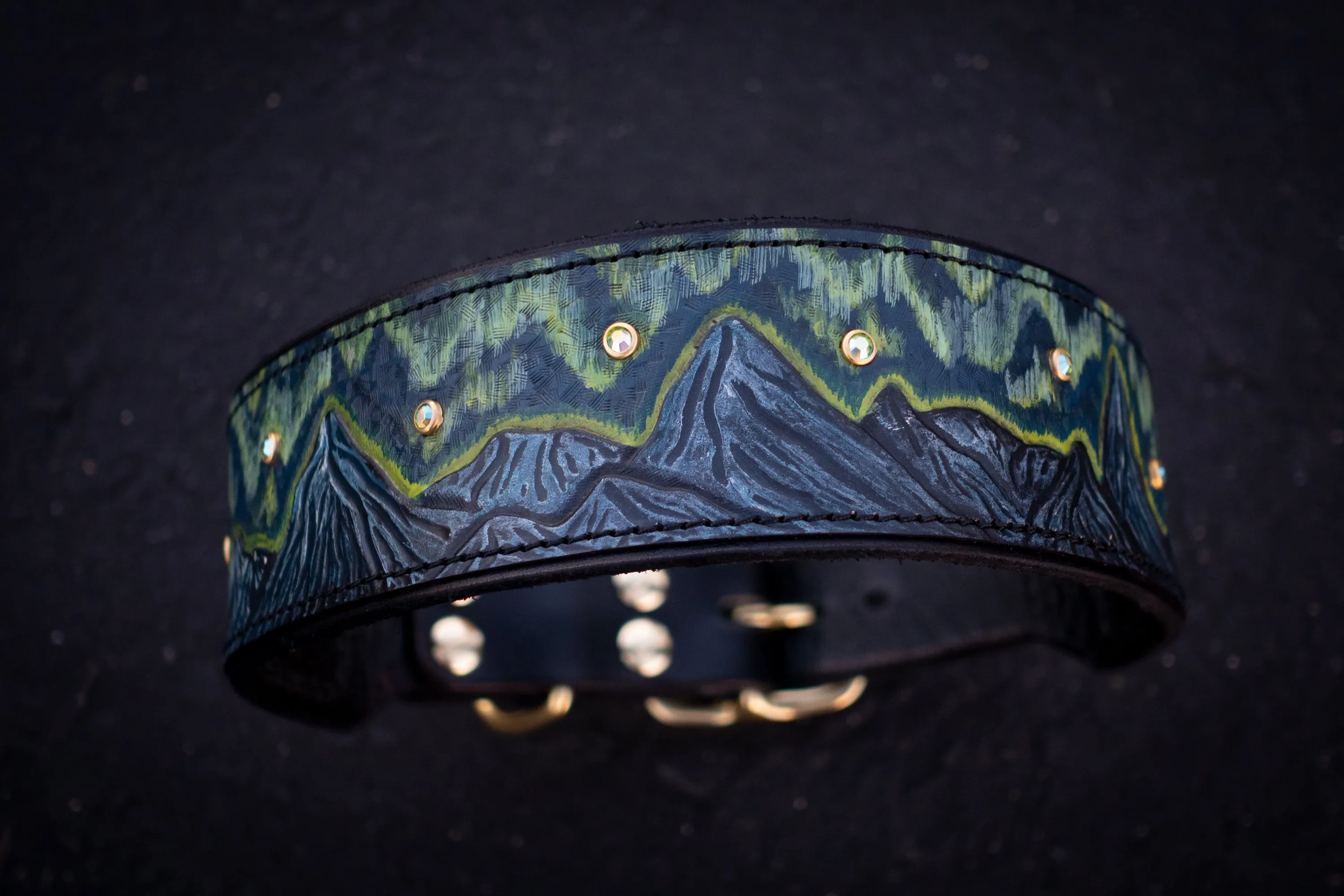 Aurora Borealis Leather Dog Collar