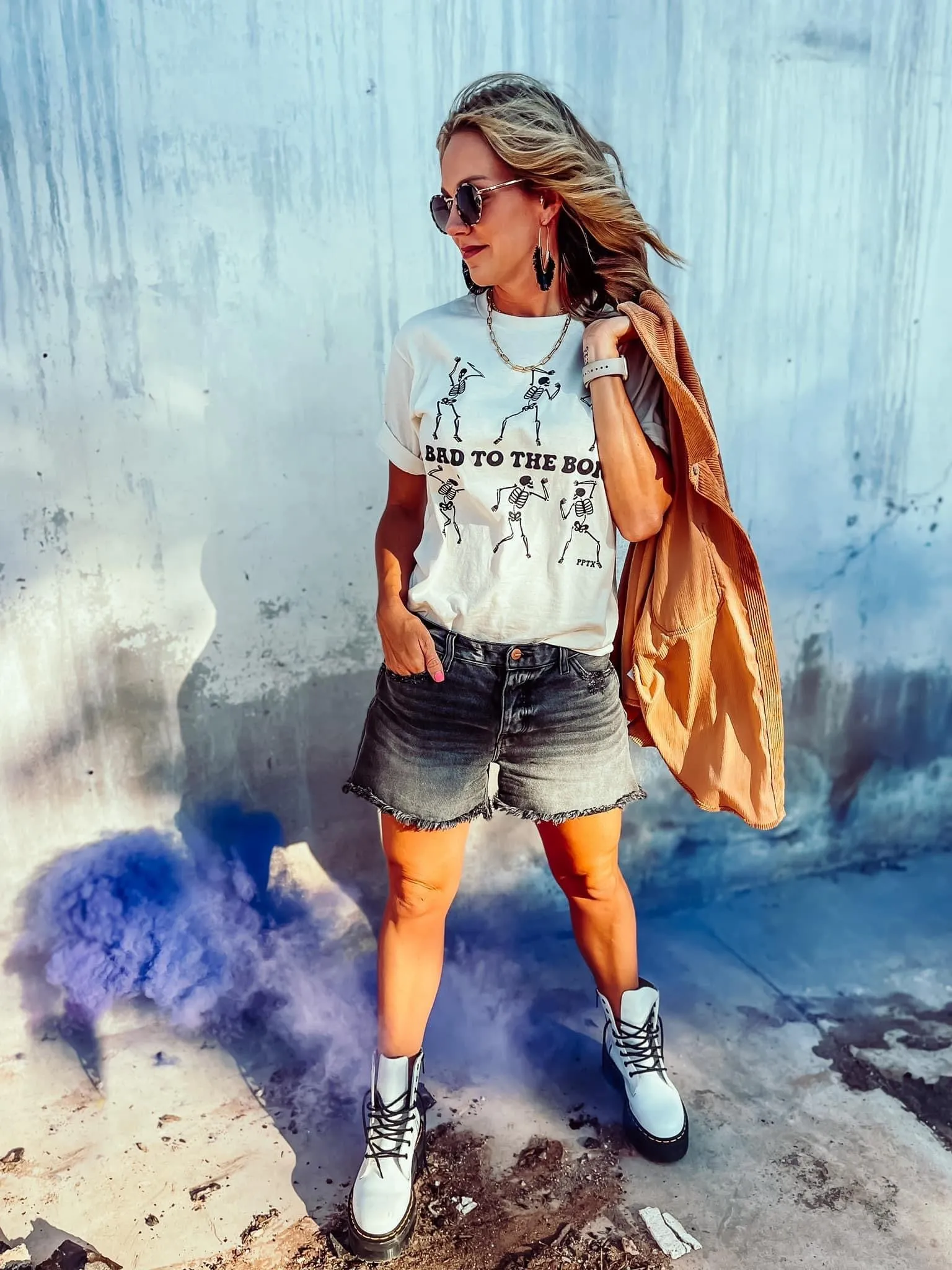 {Bad to the Bone} Cream Crew Neck Tee