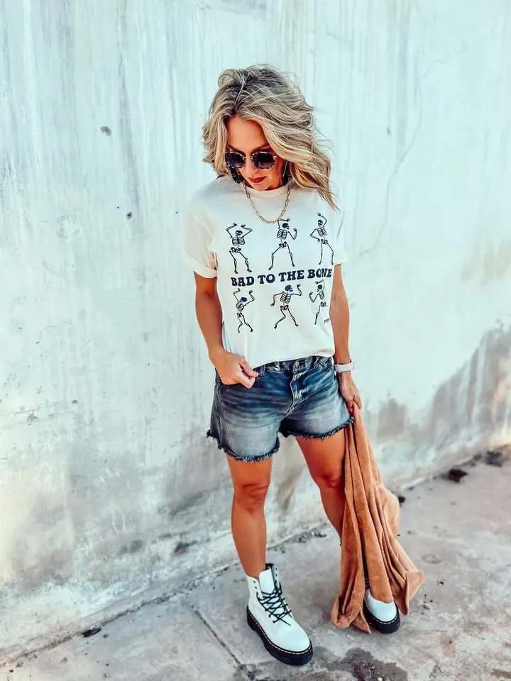 {Bad to the Bone} Cream Crew Neck Tee