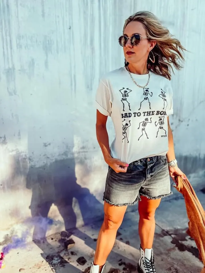 {Bad to the Bone} Cream Crew Neck Tee