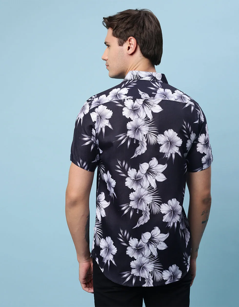 Black Floral Printed Casual Shirt