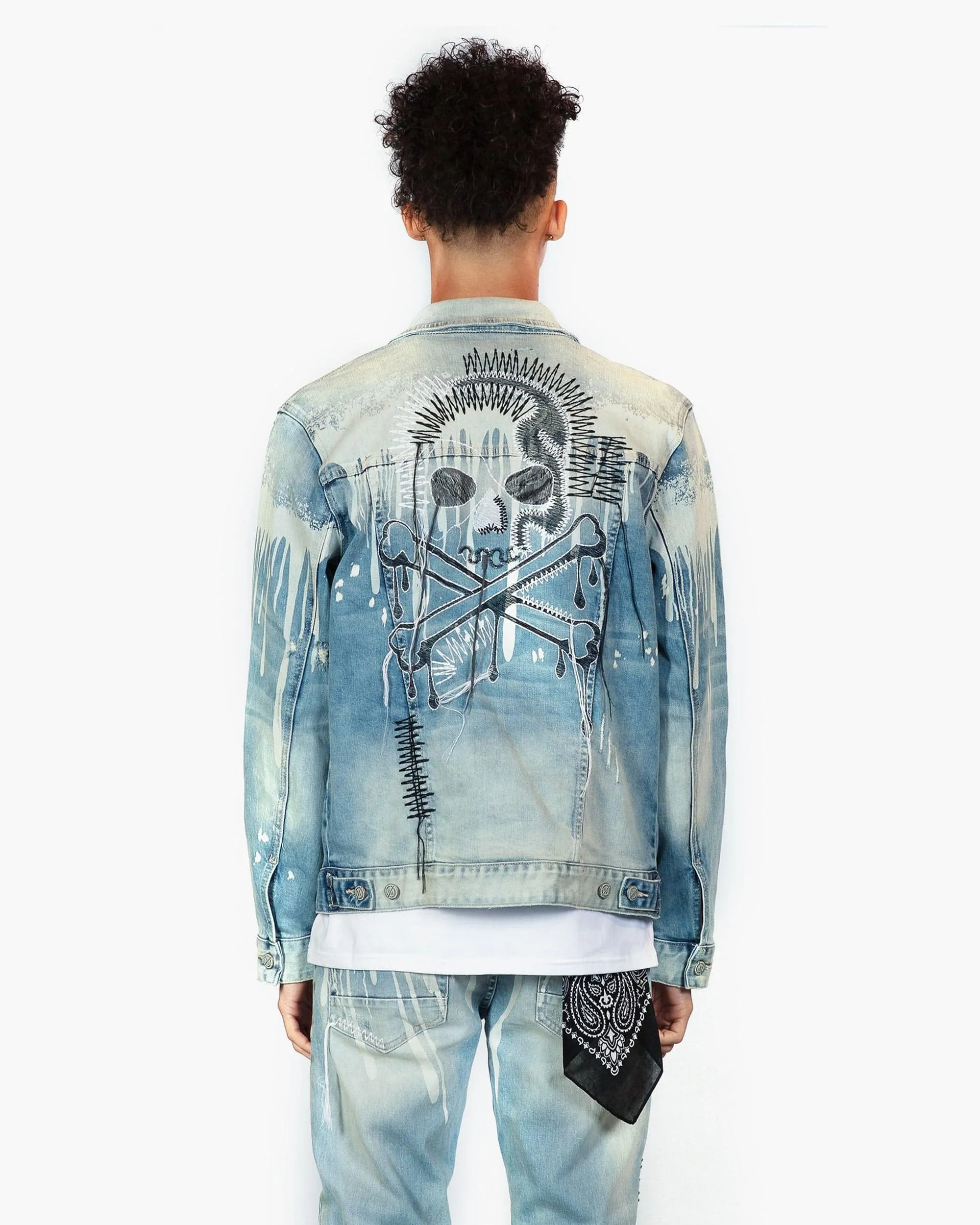 Bleunoir Skull Embroidered Jean Jacket - Aster Blue