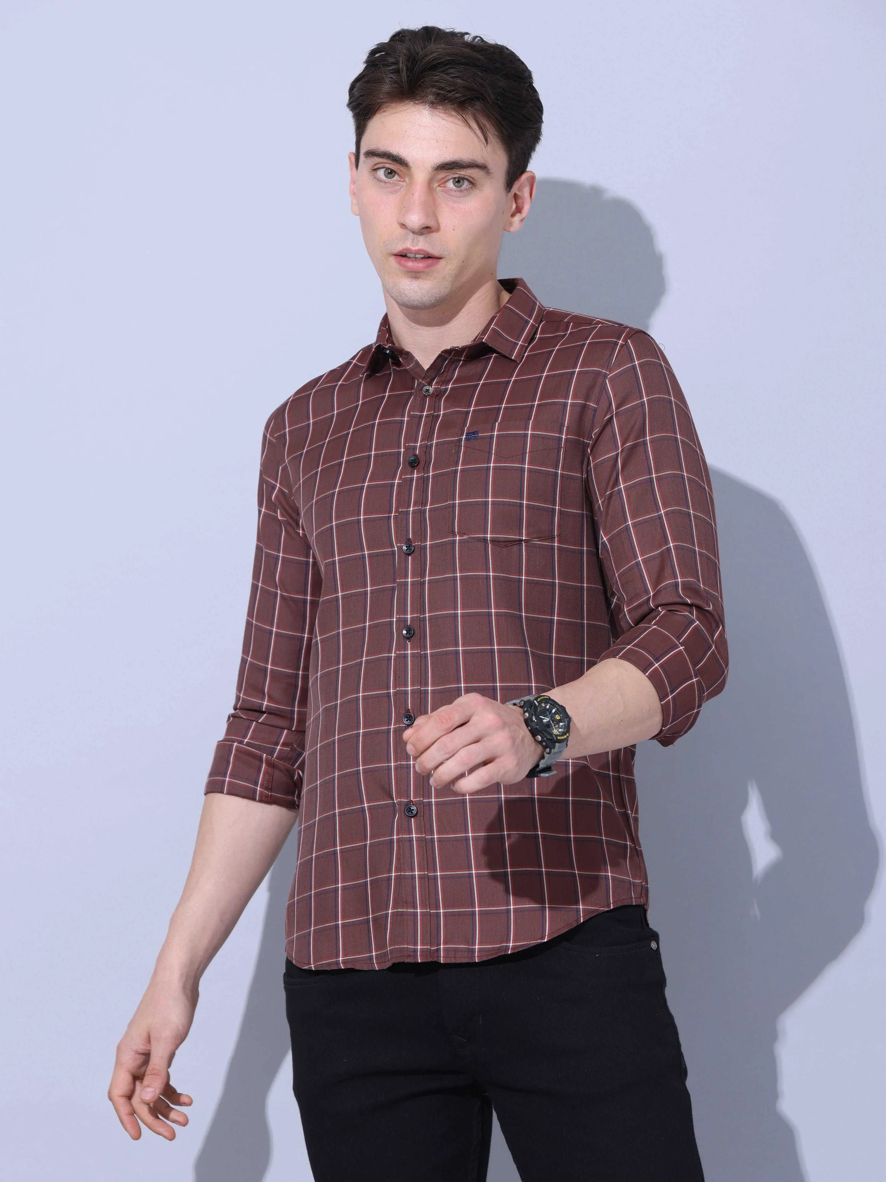 Brown Check Casual Shirt