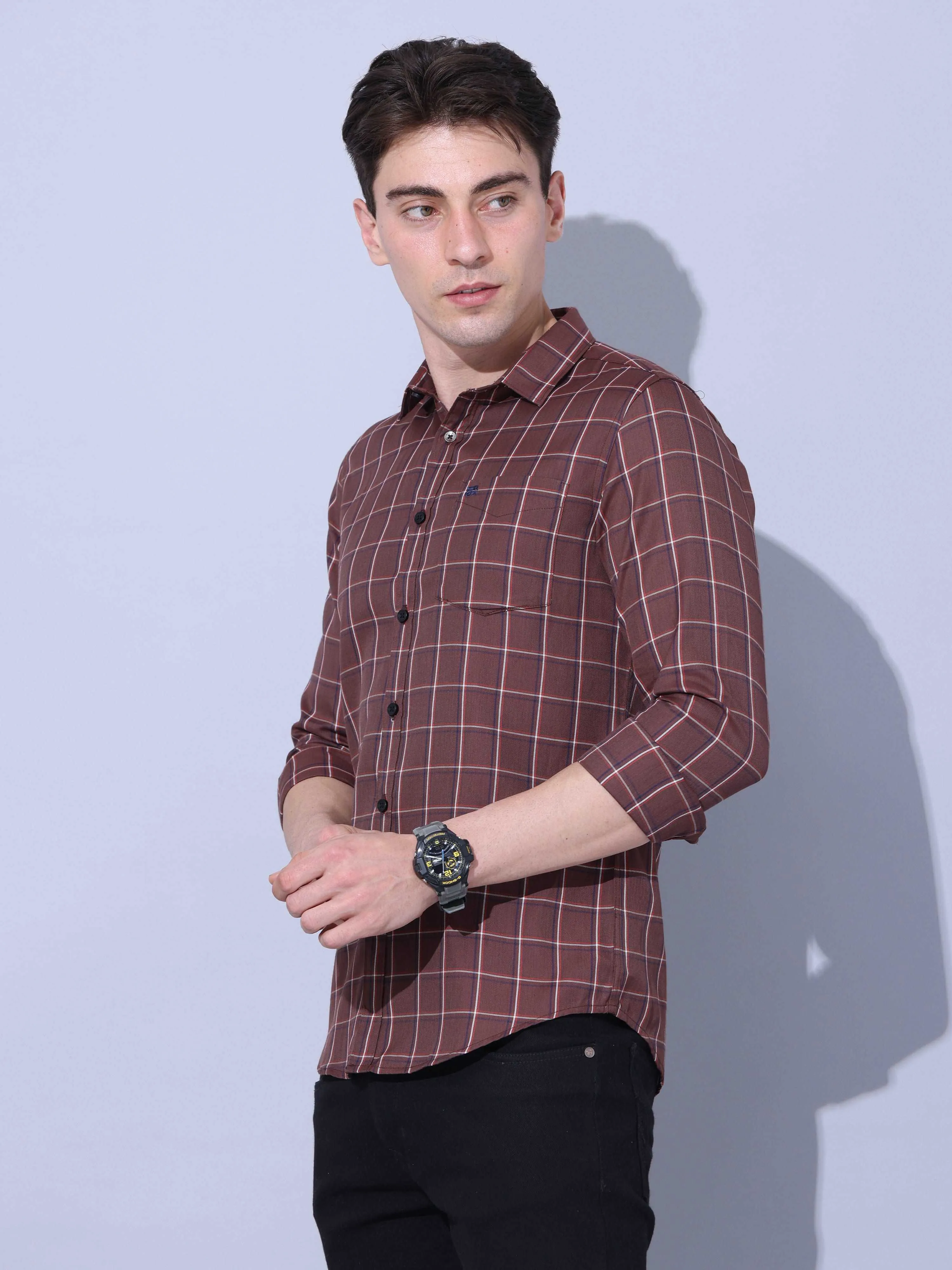 Brown Check Casual Shirt