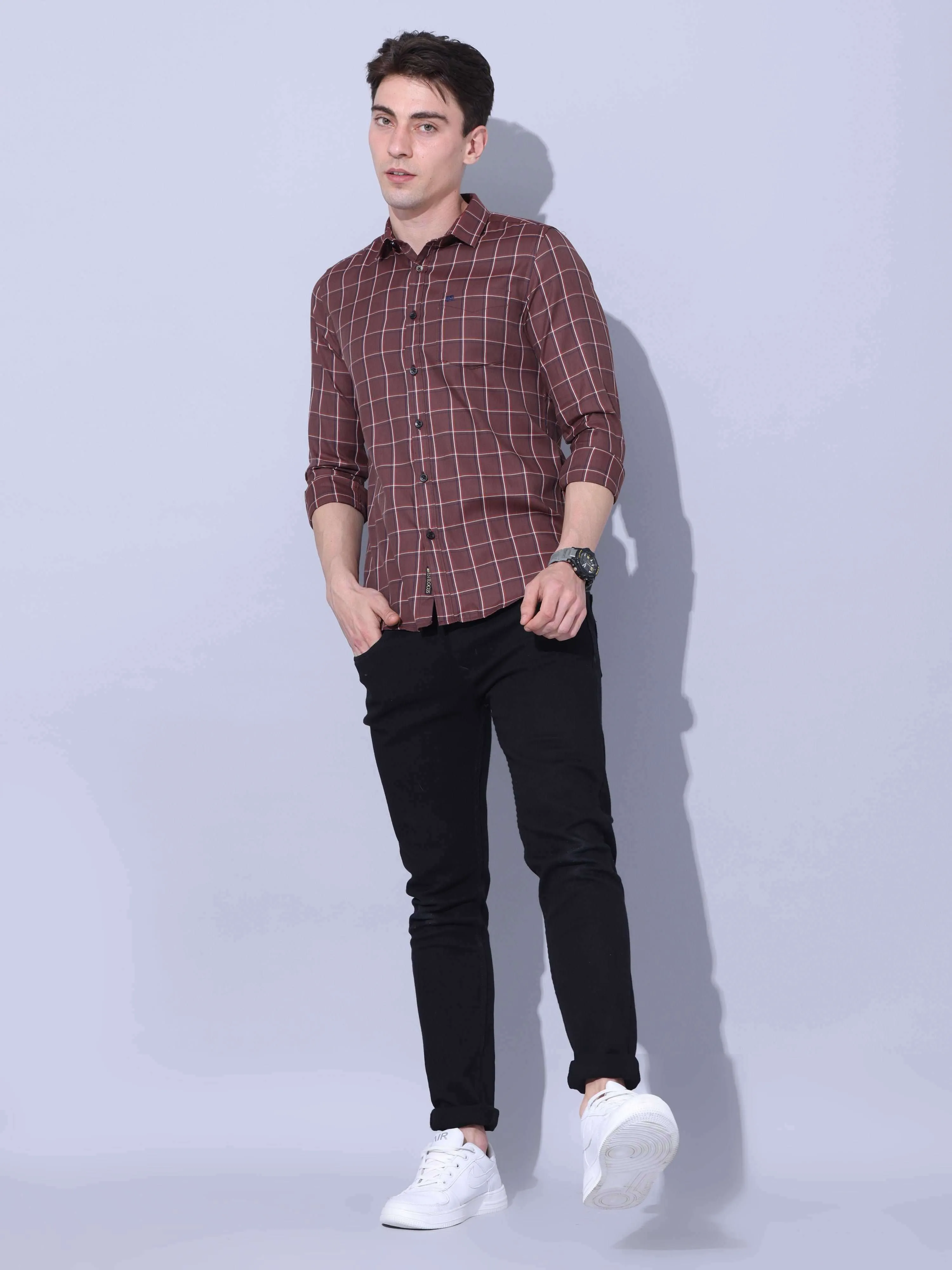 Brown Check Casual Shirt