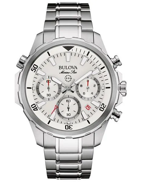 Bulova Mens Marine Star Chronograph - Stainless - White Dial - Bracelet - Date