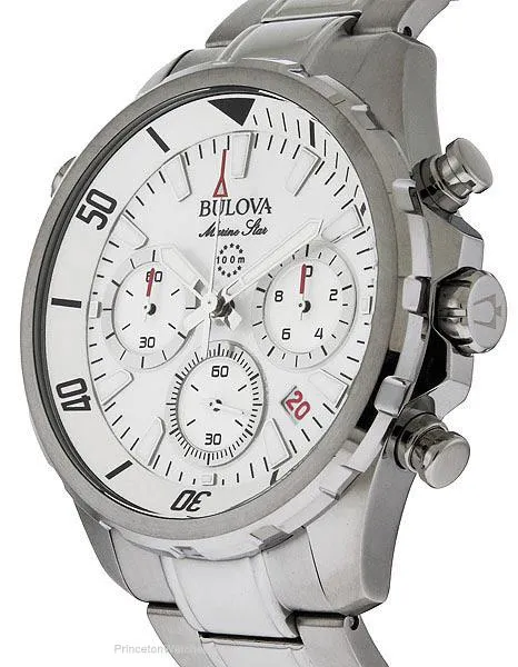 Bulova Mens Marine Star Chronograph - Stainless - White Dial - Bracelet - Date