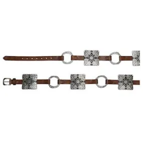 CATCHFLY LADIES BELT BROWN STRAP W/OLD SILVER CONCHOS