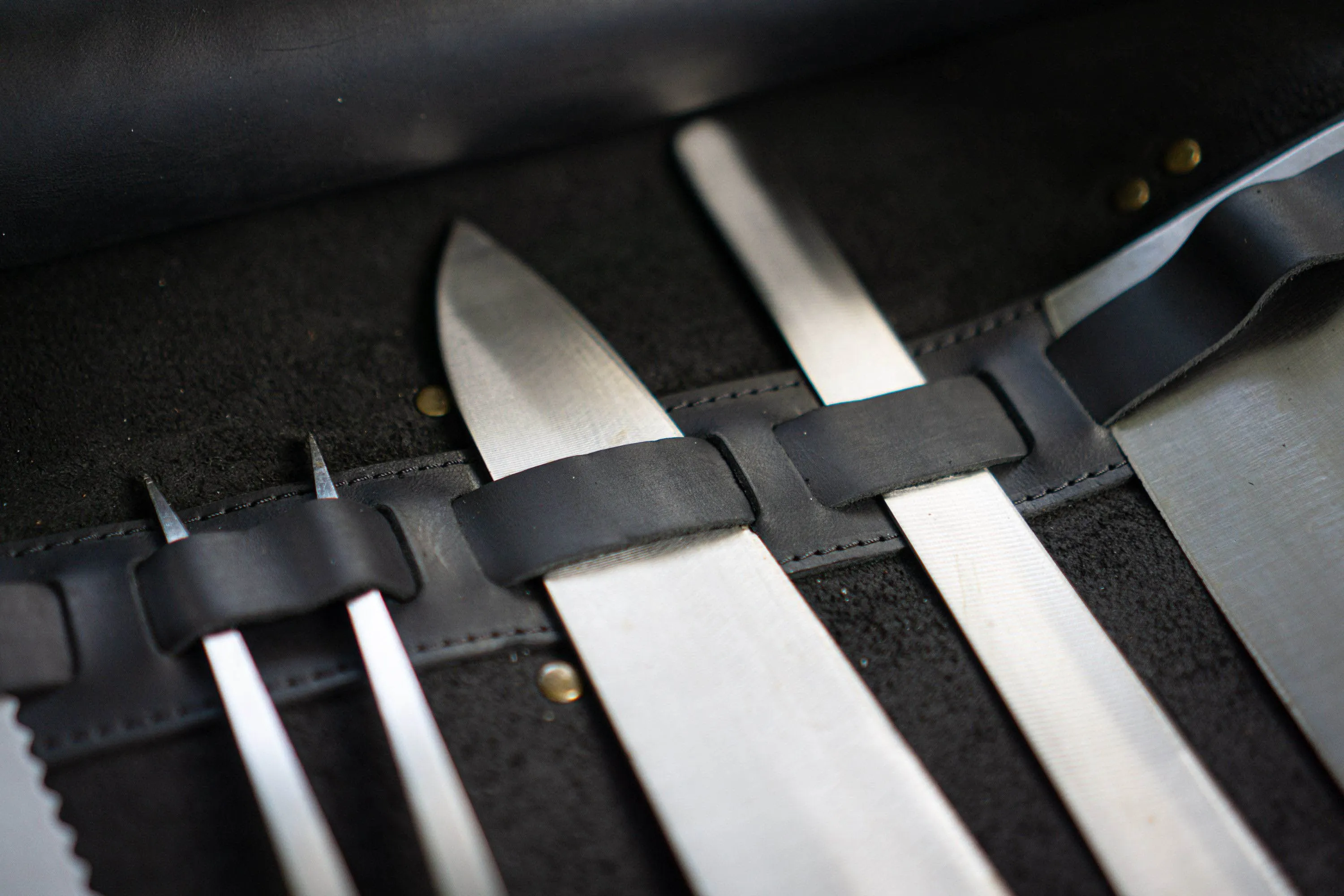 Chefs Knife Roll | Black Leather Knife Roll Bag | Free Personalization