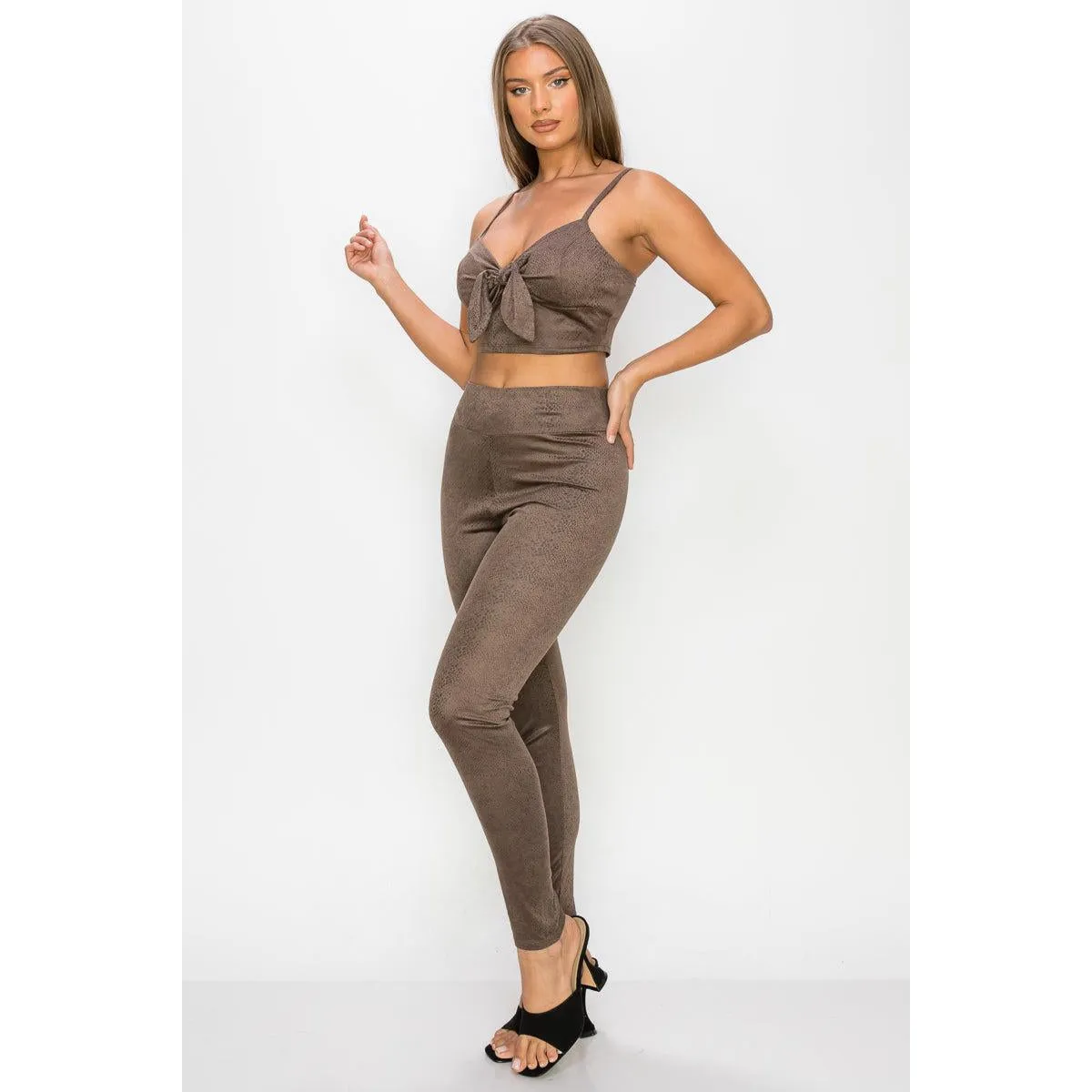 Embossed Snake Print Top And Leggings Set