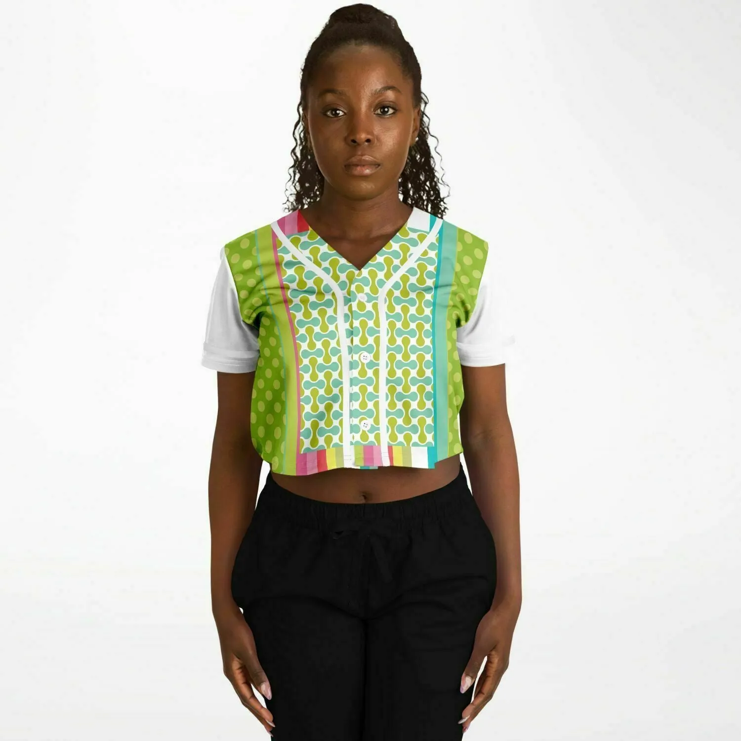 Green Anjou Pear Cropped Button Front Jersey