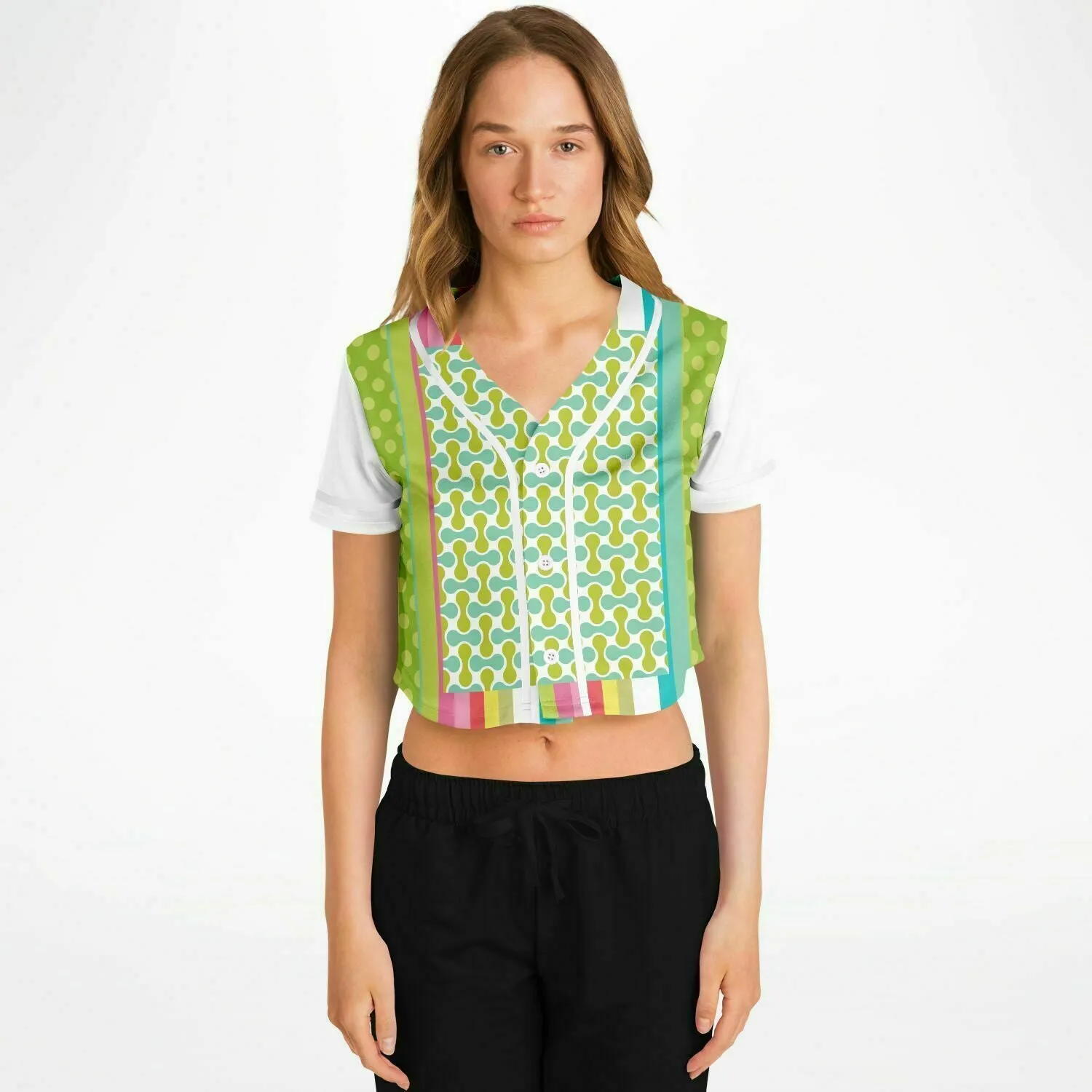 Green Anjou Pear Cropped Button Front Jersey