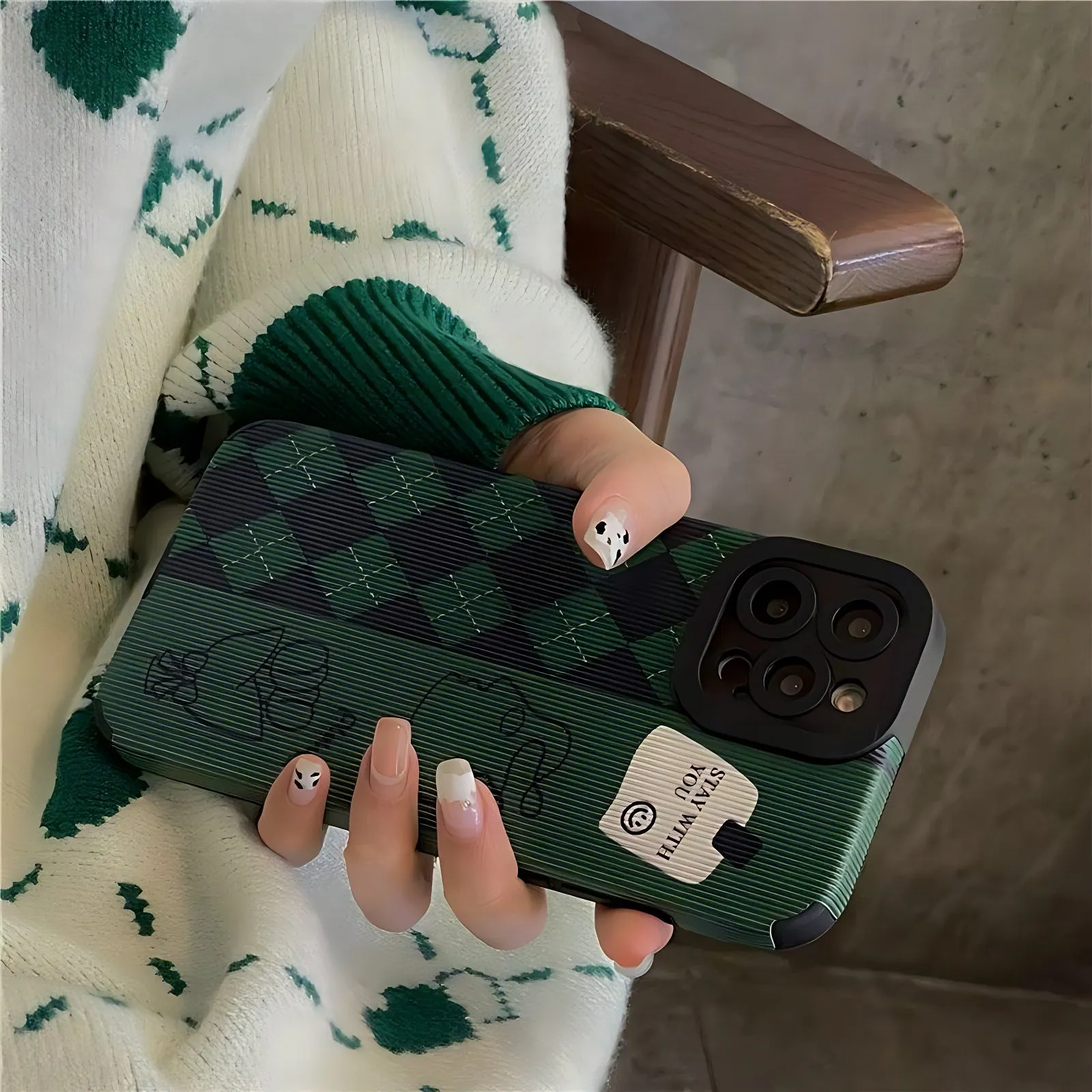 Green Diamond Grid Cute Phone Case for iPhone 6, 7, 8, SE 2022, 11, 12, 13, 14, Pro Max, Mini, XS Max, X, XR, and 8 Plus Cover