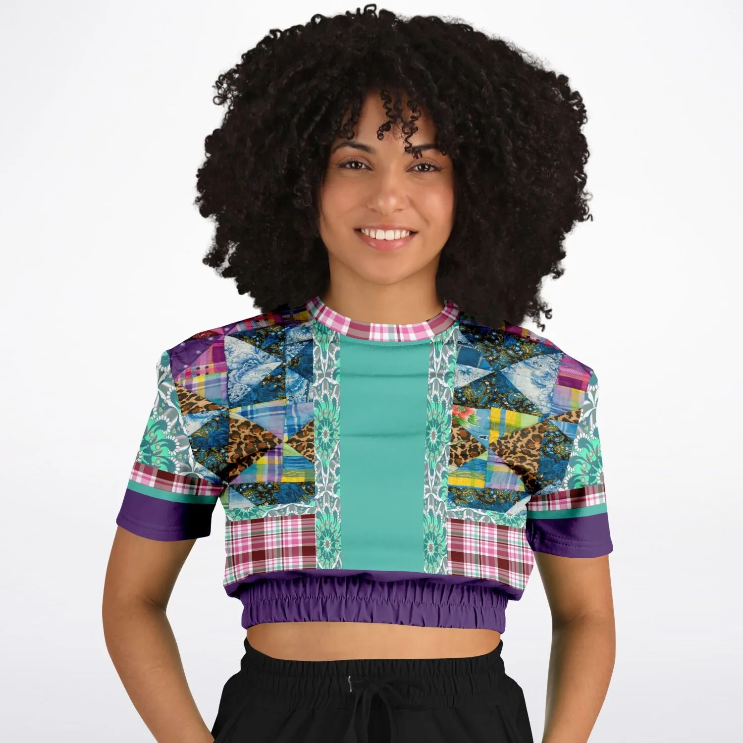 Gypsy Queen Purple Short Sleeve Cropped Eco-Poly Sweater