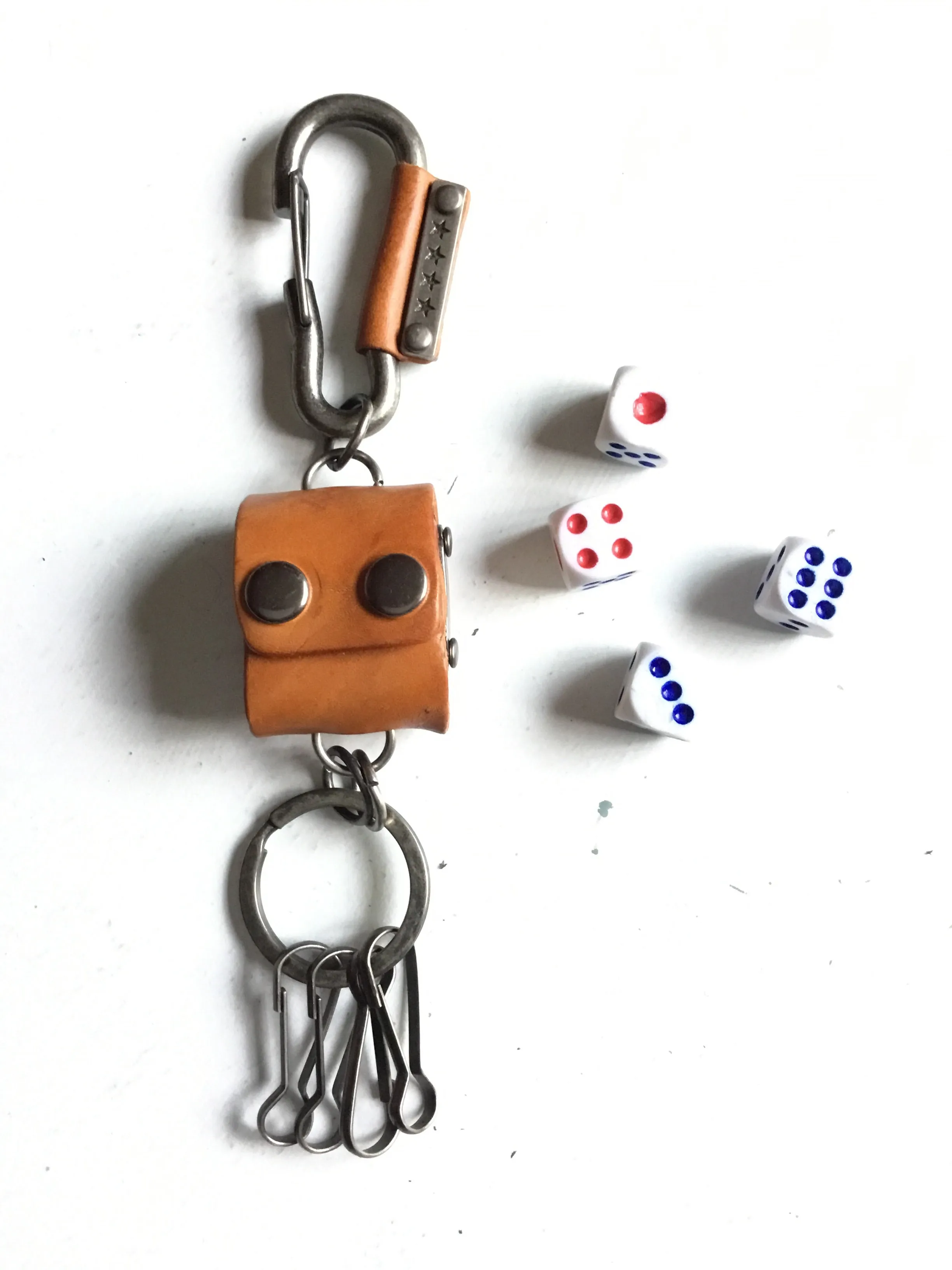 Handmade Genuine Leather Keychain w/ 4 Dice