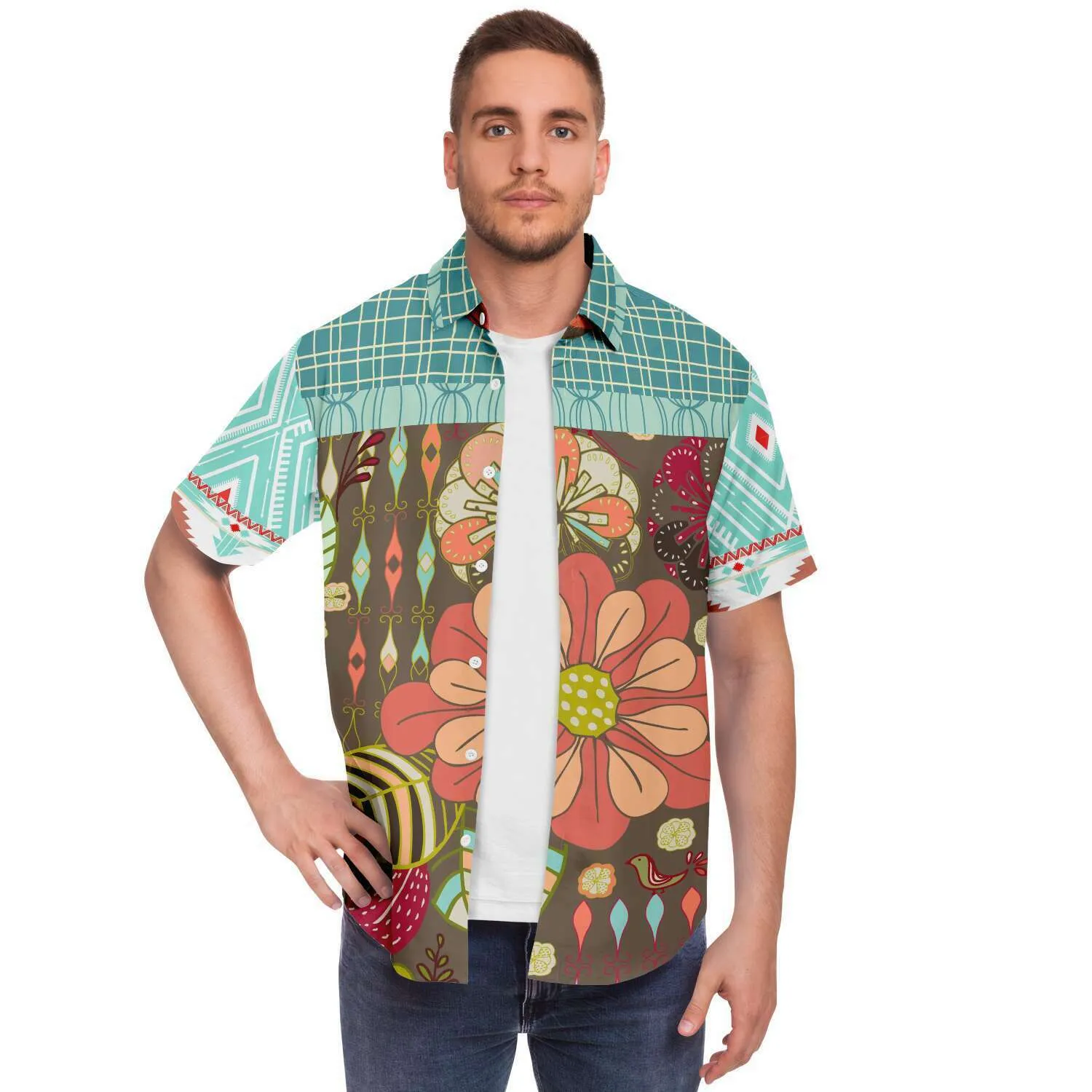 Infinity Squared Short Sleeve Button Down Shirt