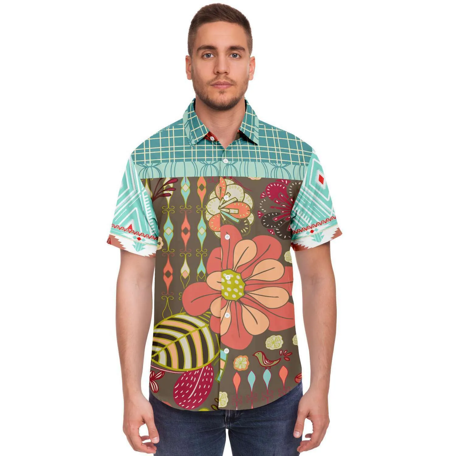 Infinity Squared Short Sleeve Button Down Shirt