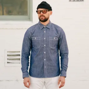 Iron Heart IHSH-363-NAV 10oz Organic Chambray Work Shirt Navy Blue