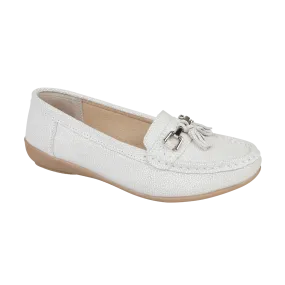 Ladies Leather Slip on White Shoes Tahiti Flat Jo & Joe