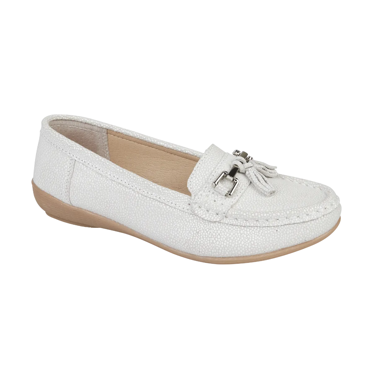 Ladies Leather Slip on White Shoes Tahiti Flat Jo & Joe