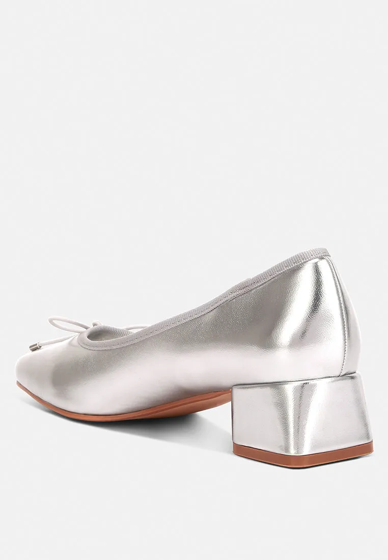 Laga Metallic Low Block Heel Ballerinas