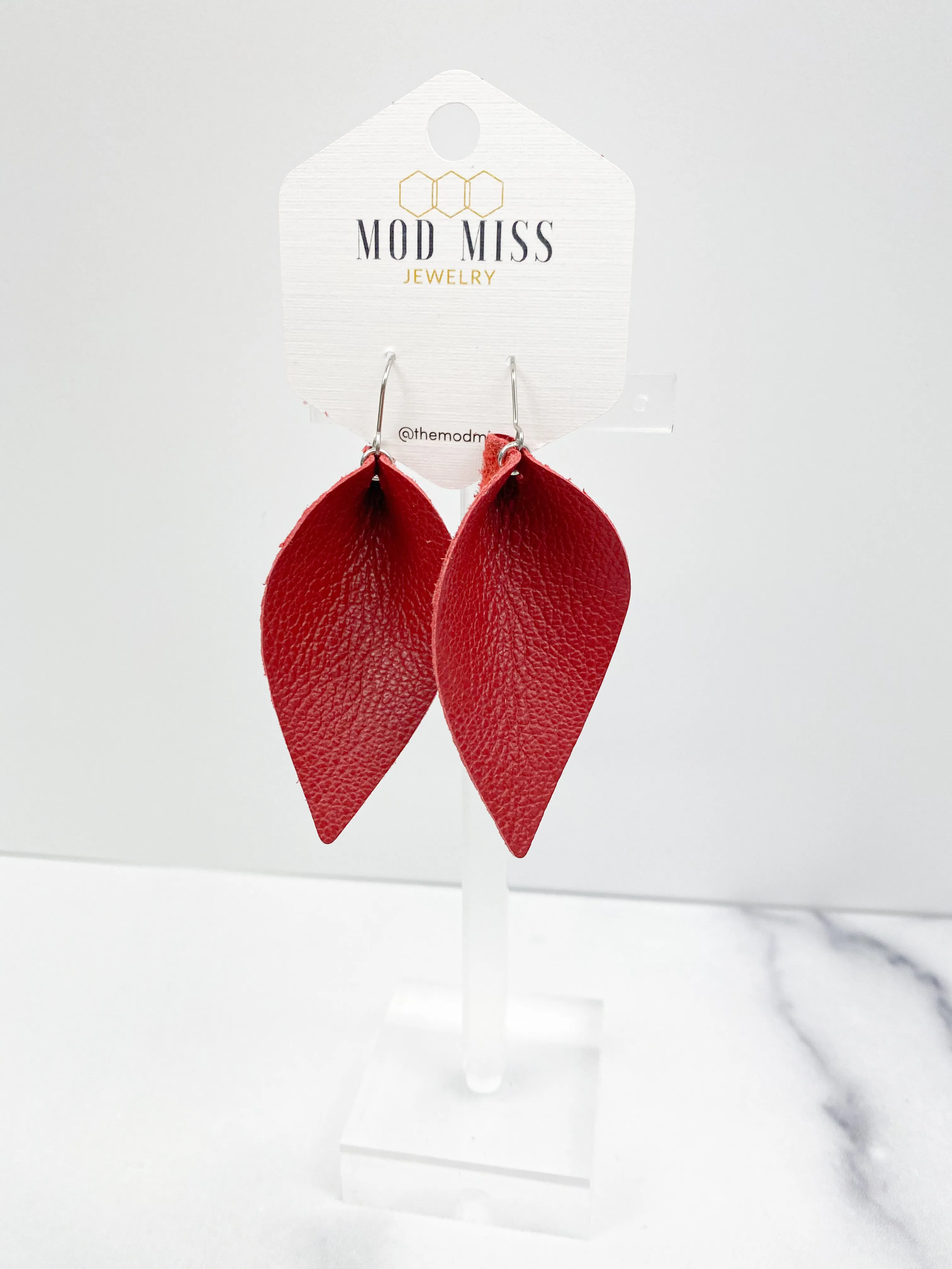 Leather Petal Earring True Red