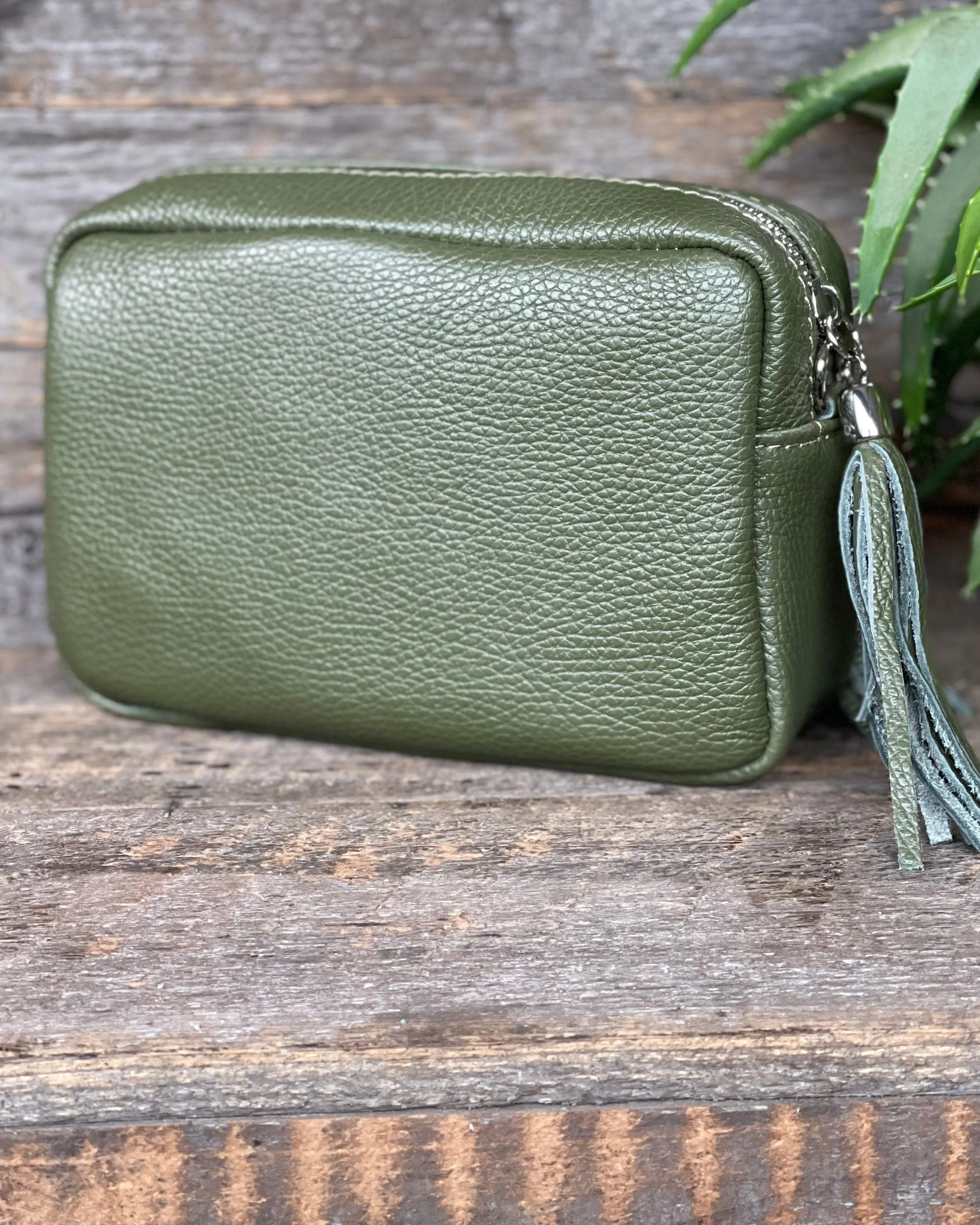 Leather Tassels Bag - Olive