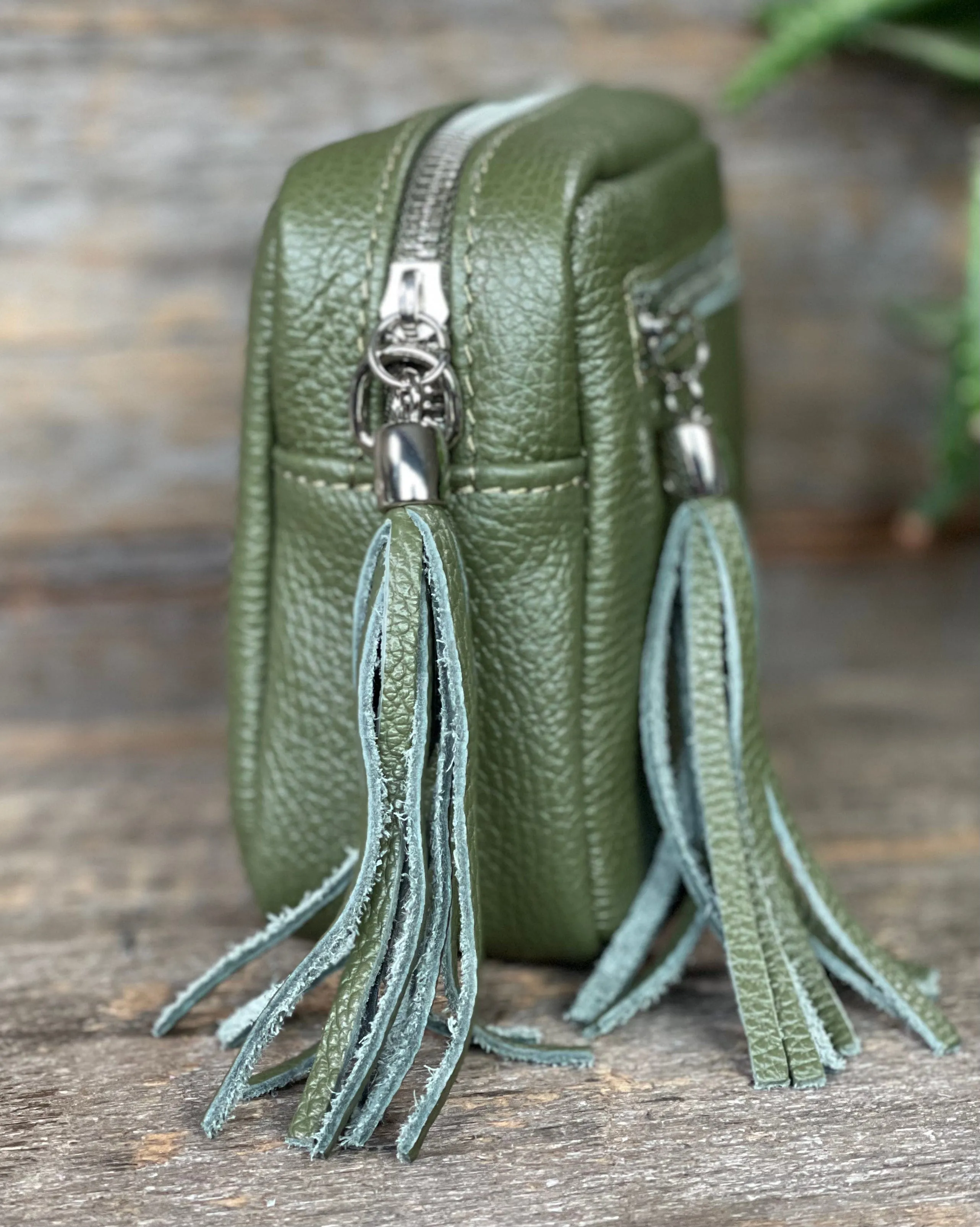 Leather Tassels Bag - Olive