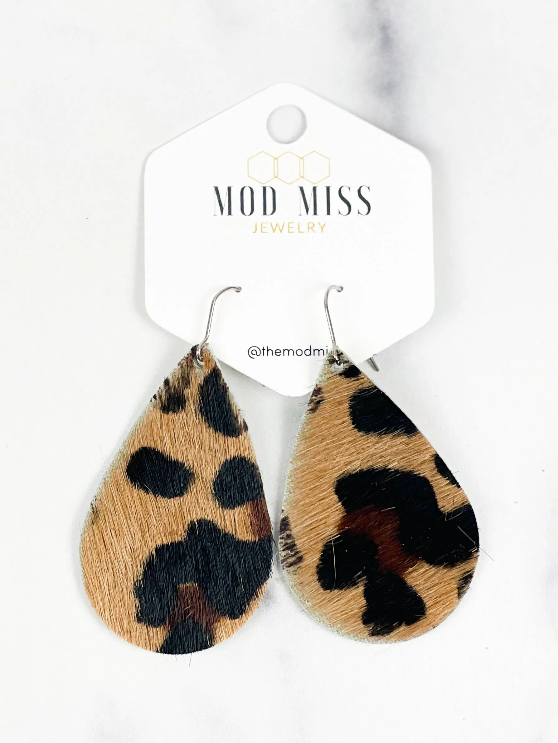 Leather Teardrop Earring HOH Leopard