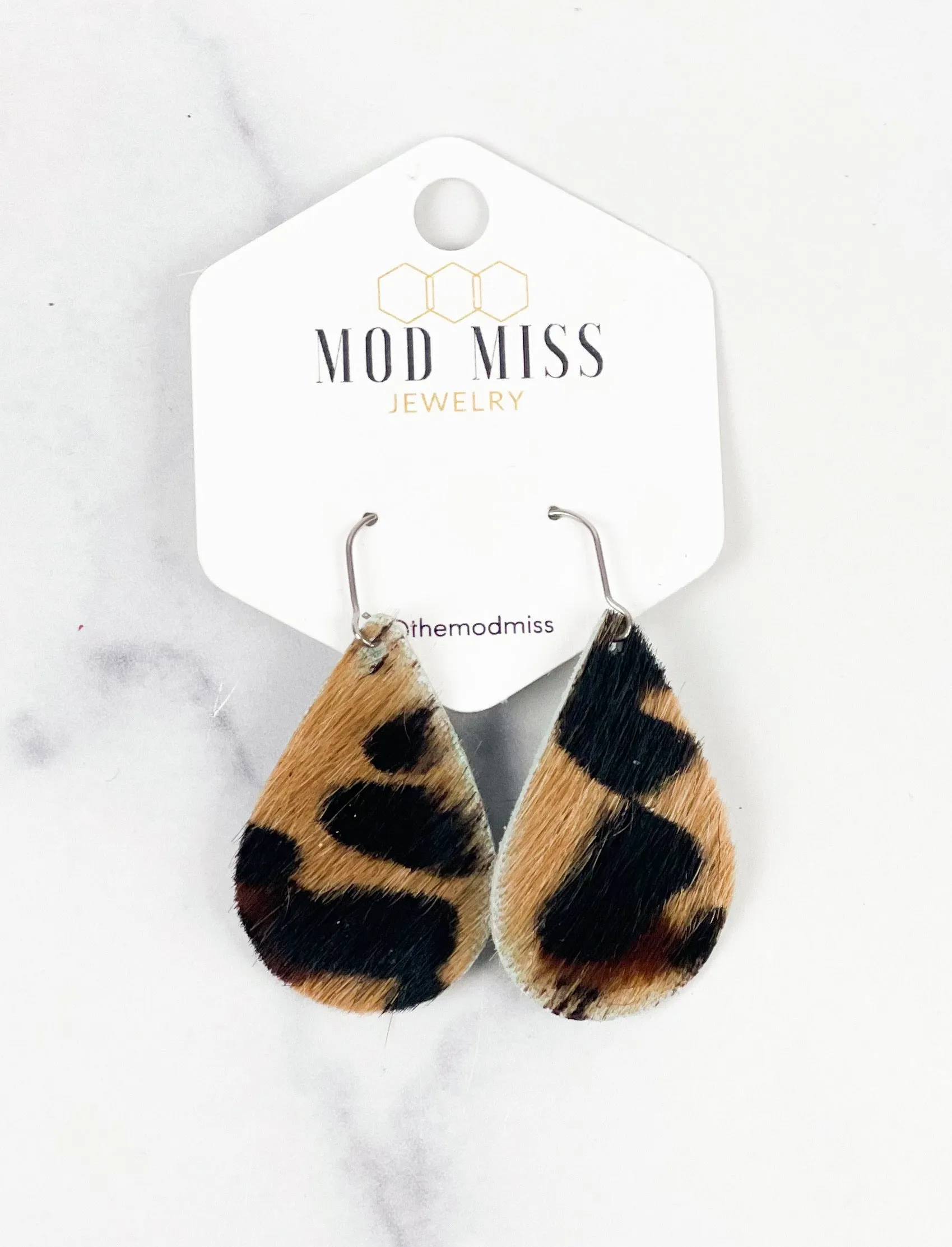 Leather Teardrop Earring HOH Leopard