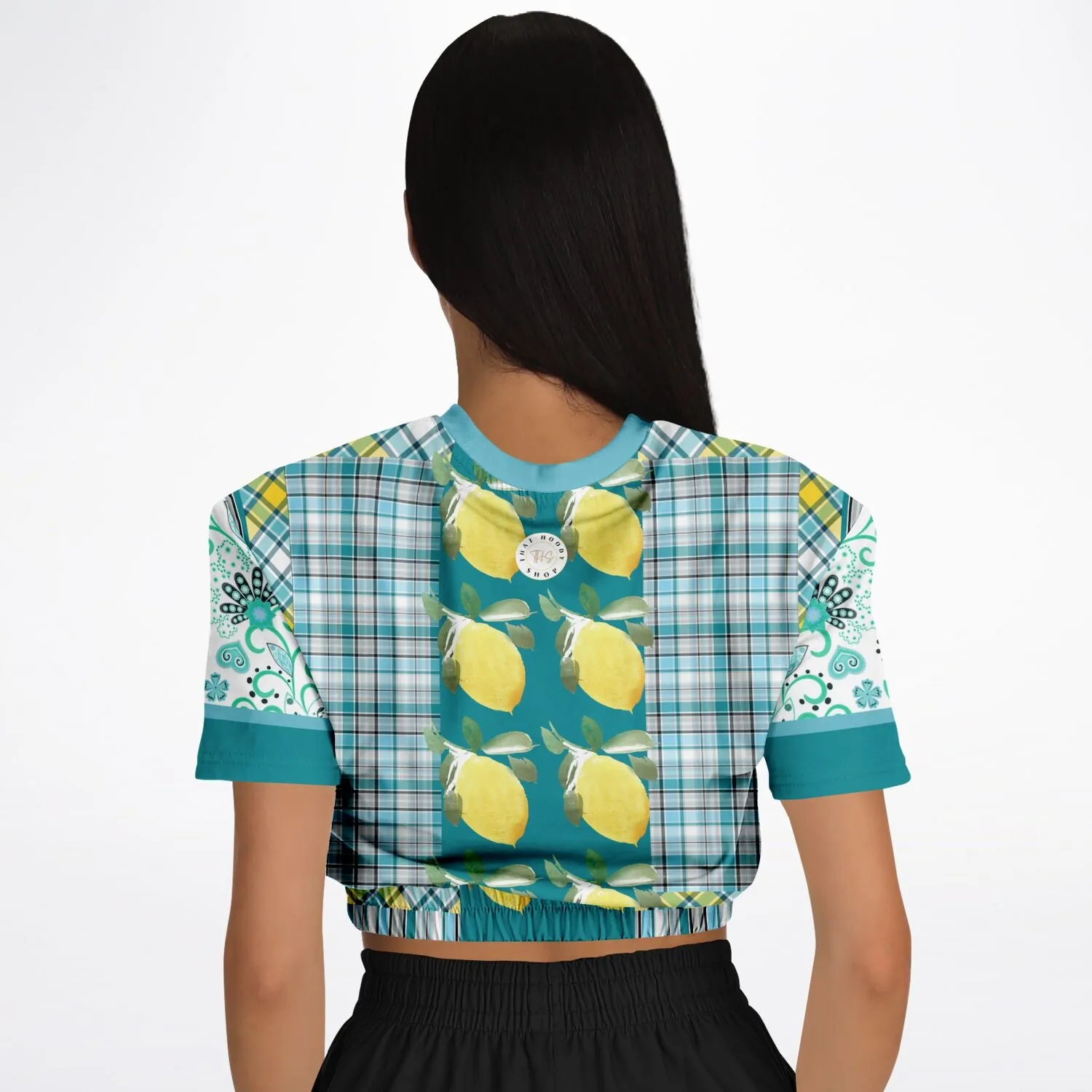 Lemon Zest Floral Short Sleeve Cropped Eco-Poly Sweater