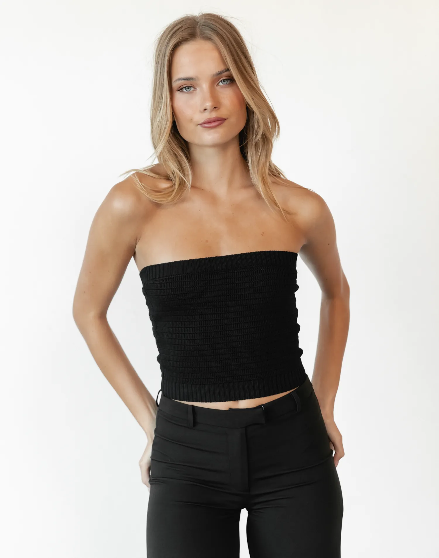 Lytton Strapless Crop Top (Black)