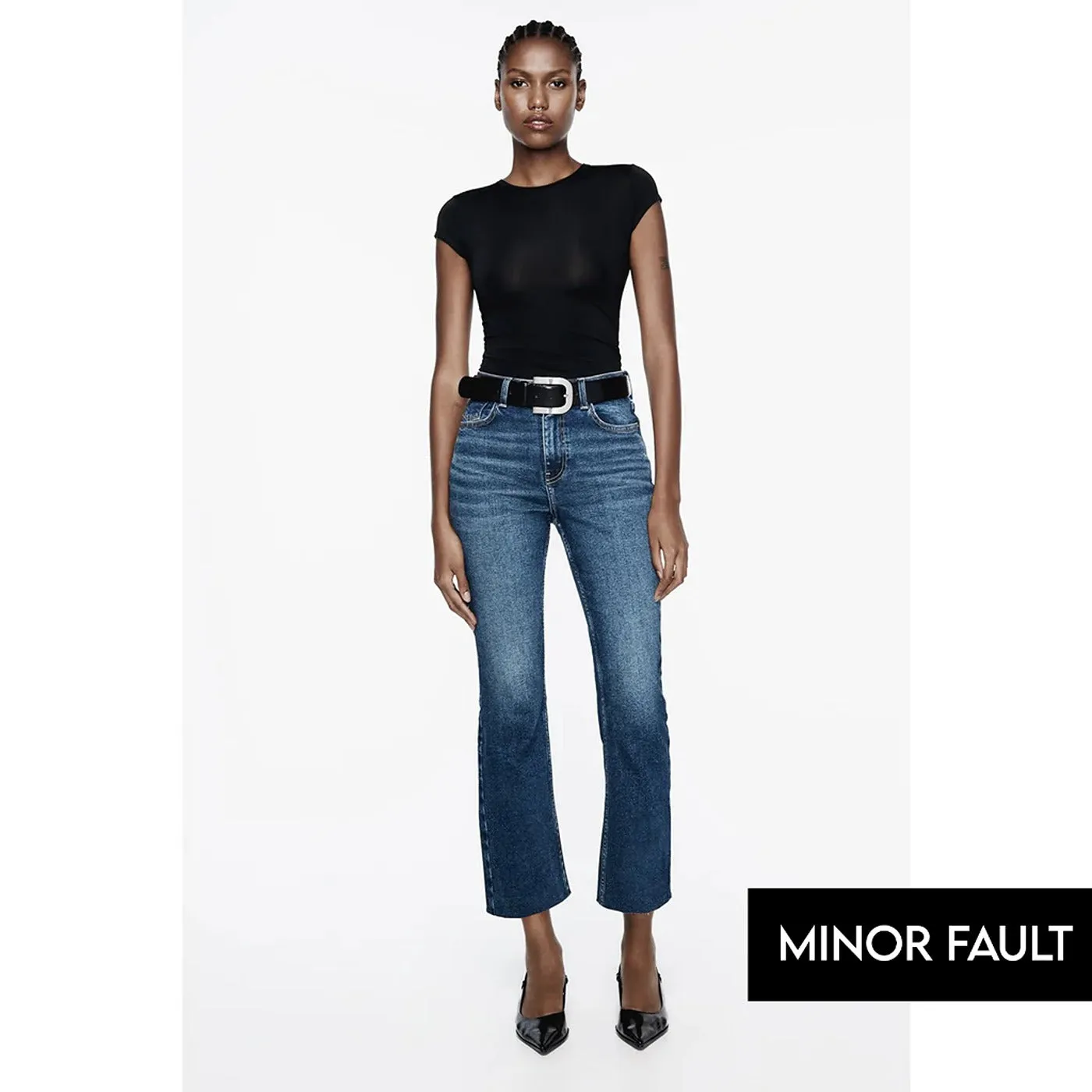 (Minor Fault) Blue High Waisted Mini Flare Jeans