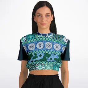 Mykonos Floral Patchwork Short Sleeve Cropped Eco-Poly Sweater