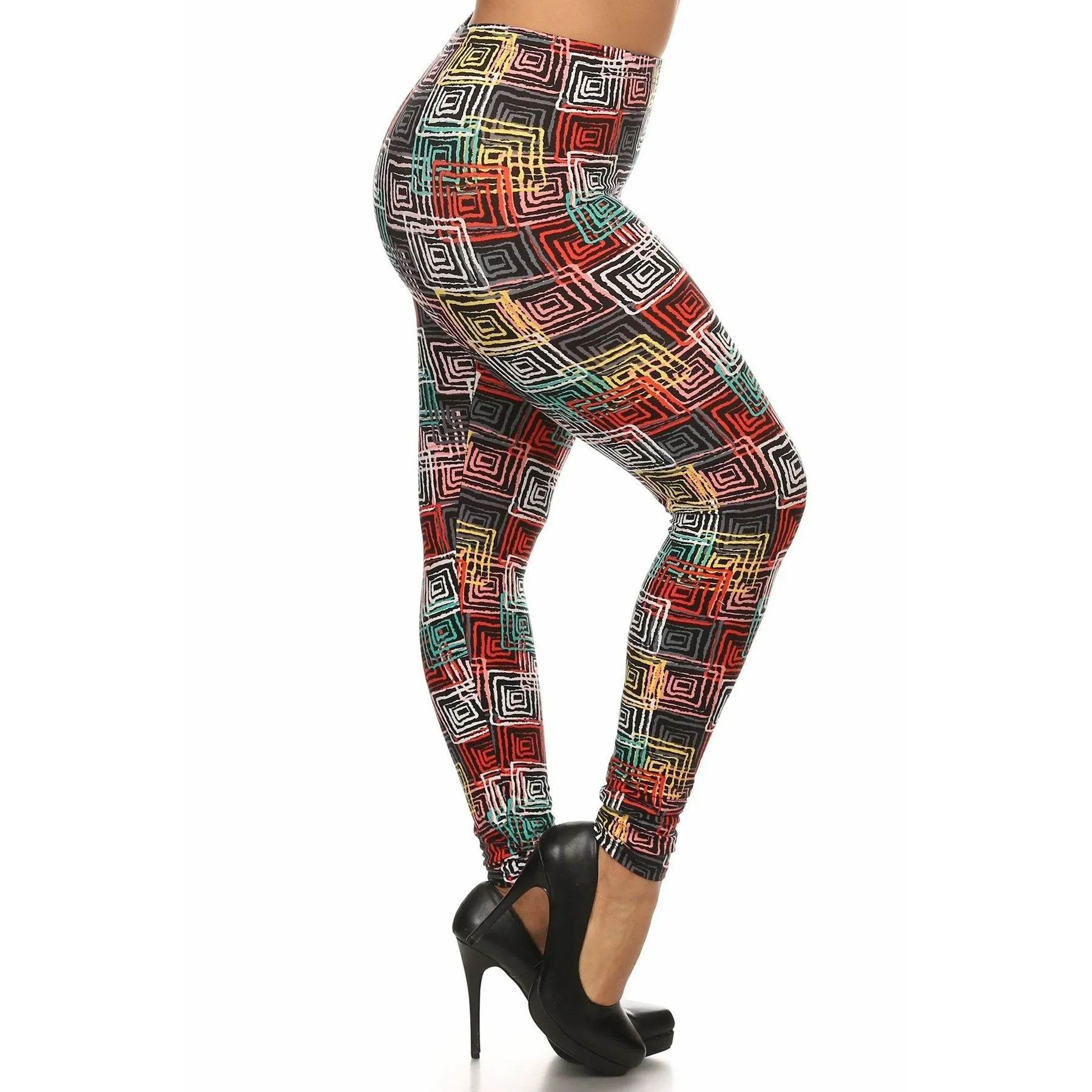 One Size (plus) Abstract geometric printed knit legging