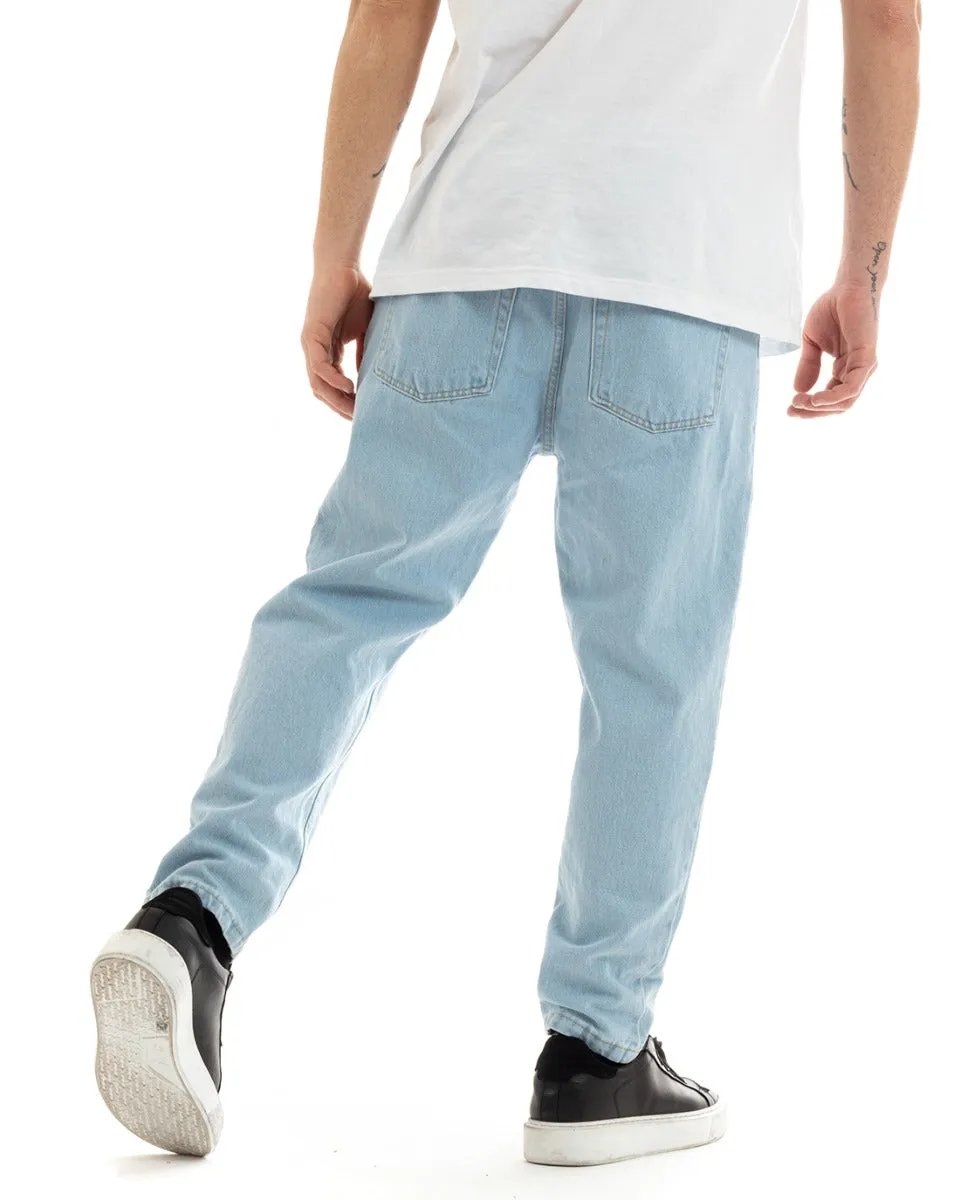 Pantaloni Jeans Uomo Loose Fit Denim Chiaro Cinque Tasche Con Stampa GIOSAL-P5672A