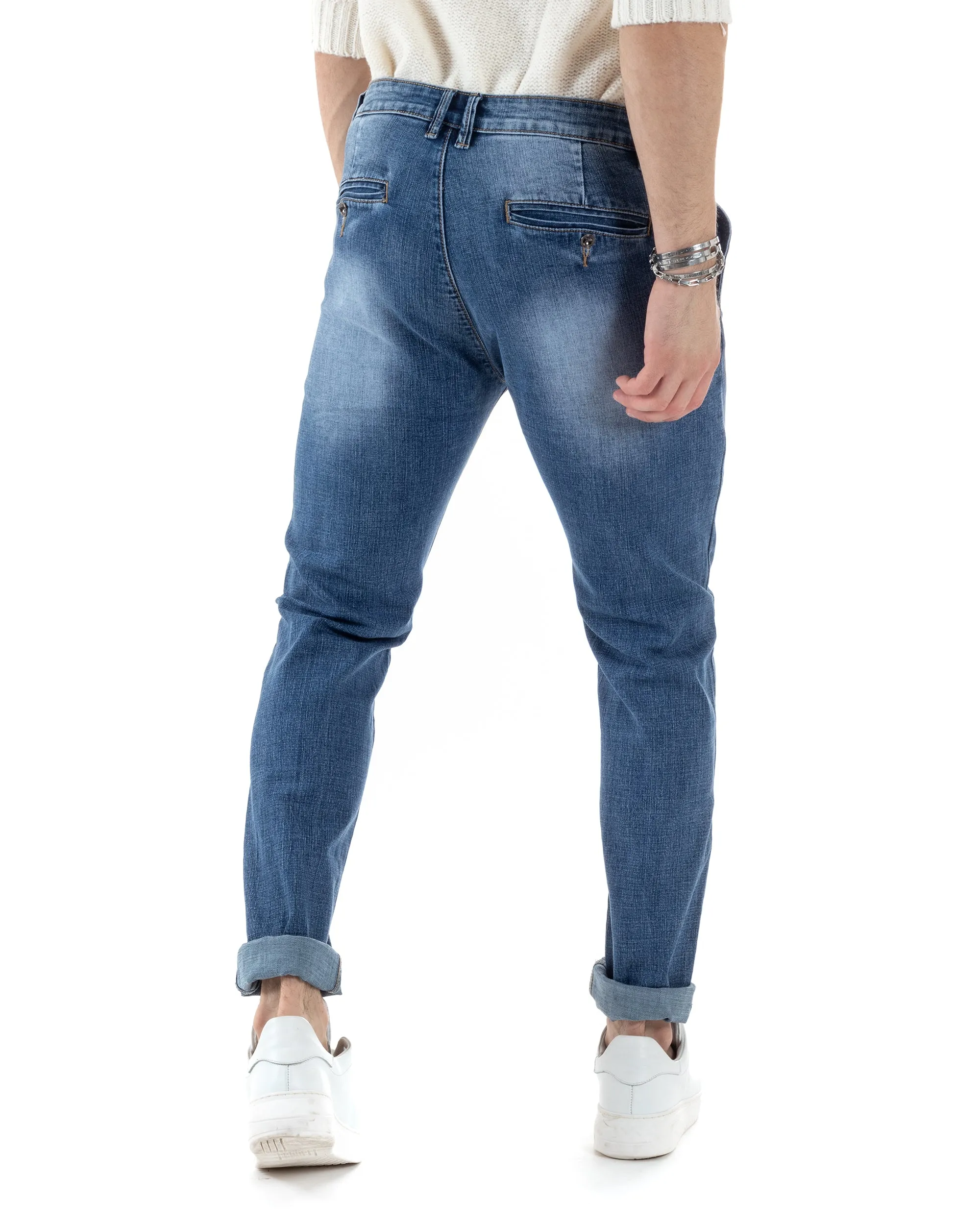 Pantaloni Uomo Jeans Tasca America Slim Fit Blu Denim Stone Washed GIOSAL-JS1009A