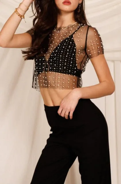 Pearl Mesh Crop Top