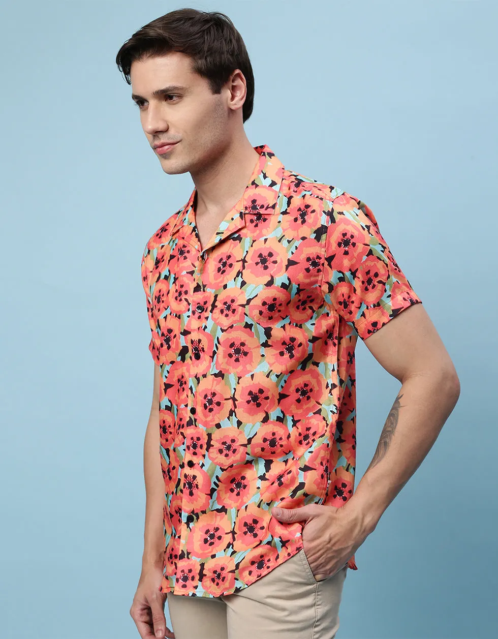 Pink Floral Printed Casual Shirt