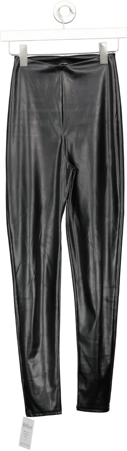 PrettyLittleThing Black Shape Pu Leggings UK 4