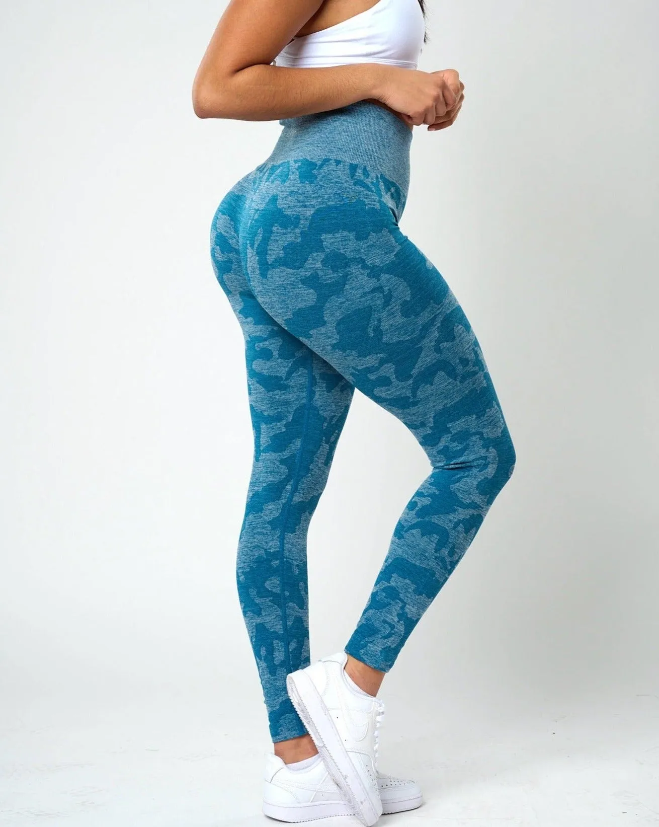 Rita Camo Seamless Leggings - Slate Blue