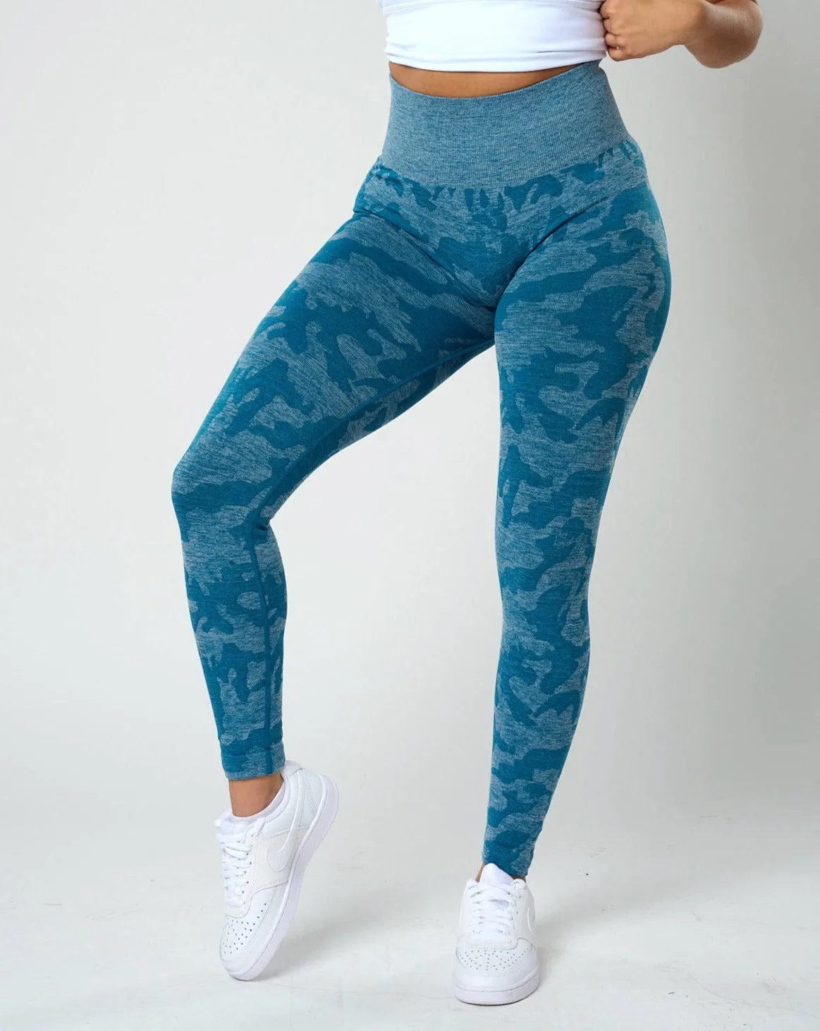 Rita Camo Seamless Leggings - Slate Blue