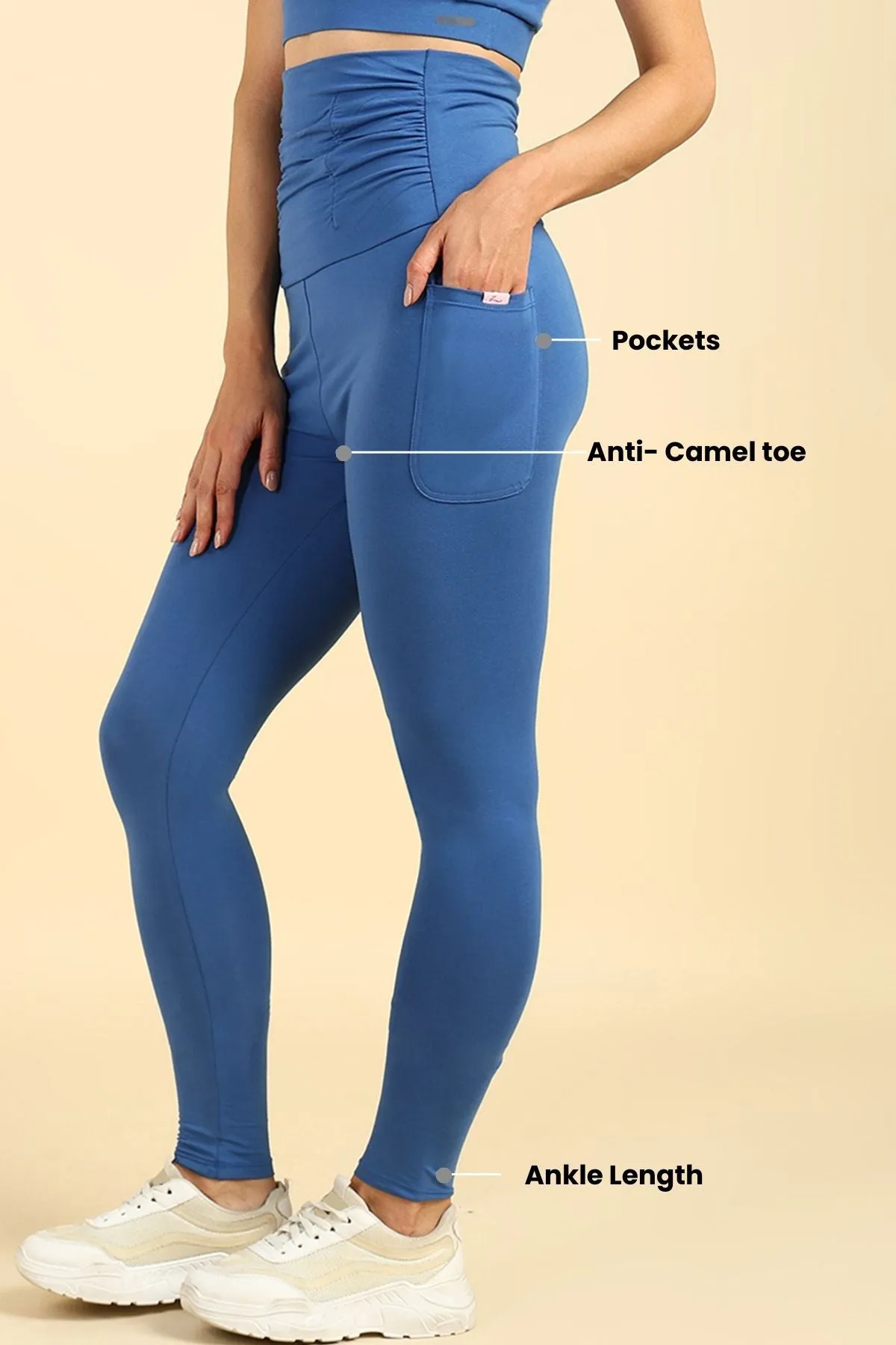 Ruched Cotton Blue Maternity Legging (Pregnancy & Postpartum)