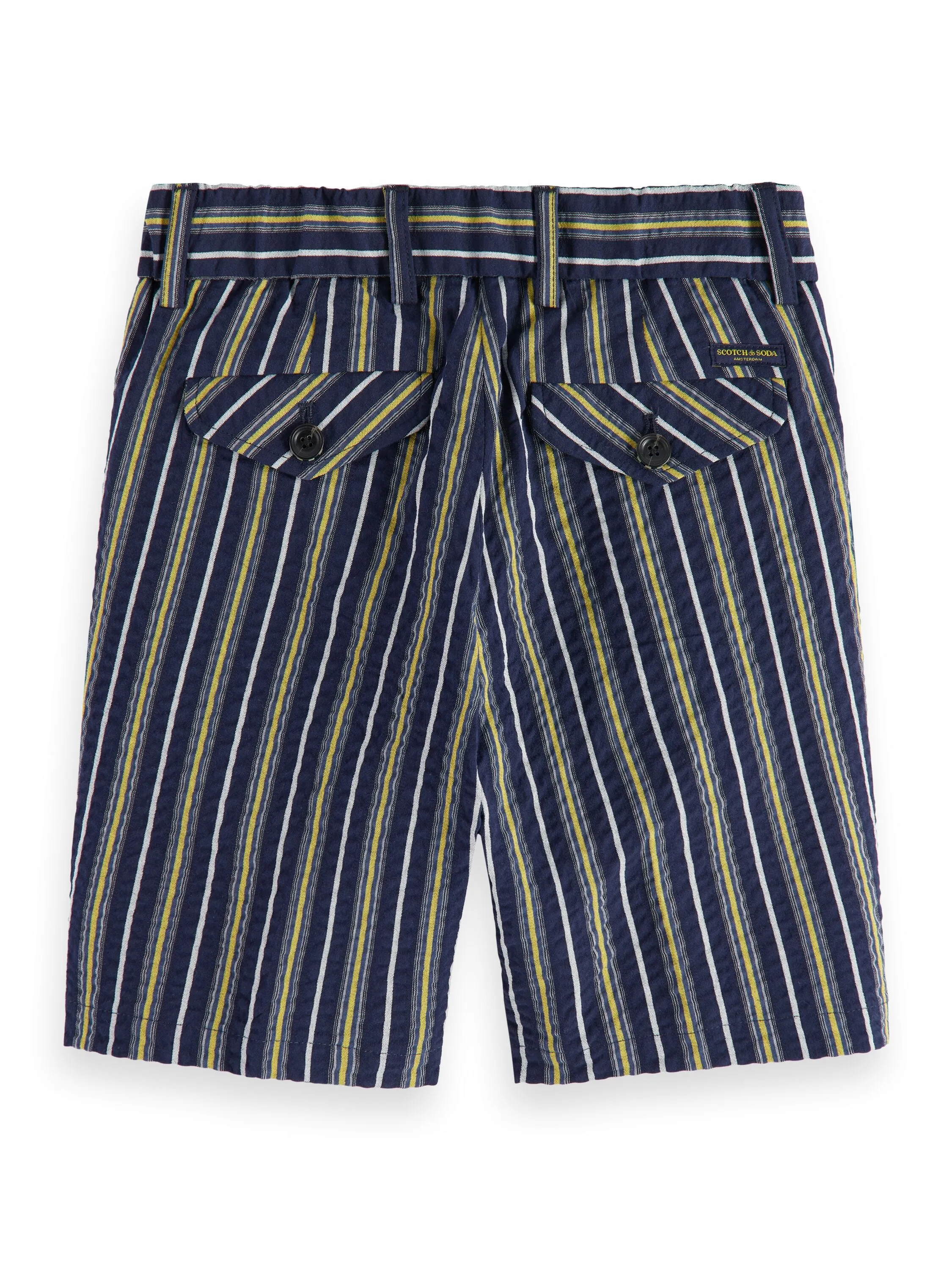 Scotch & Soda Boys Longer Length Seersucker Navy Shorts_ 24170453