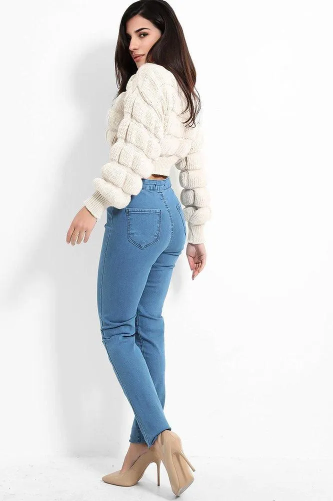 Slashed Knee High Waist Jeans