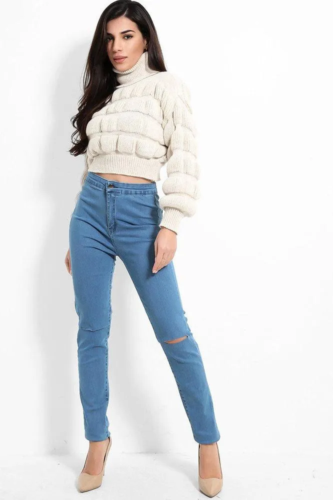 Slashed Knee High Waist Jeans