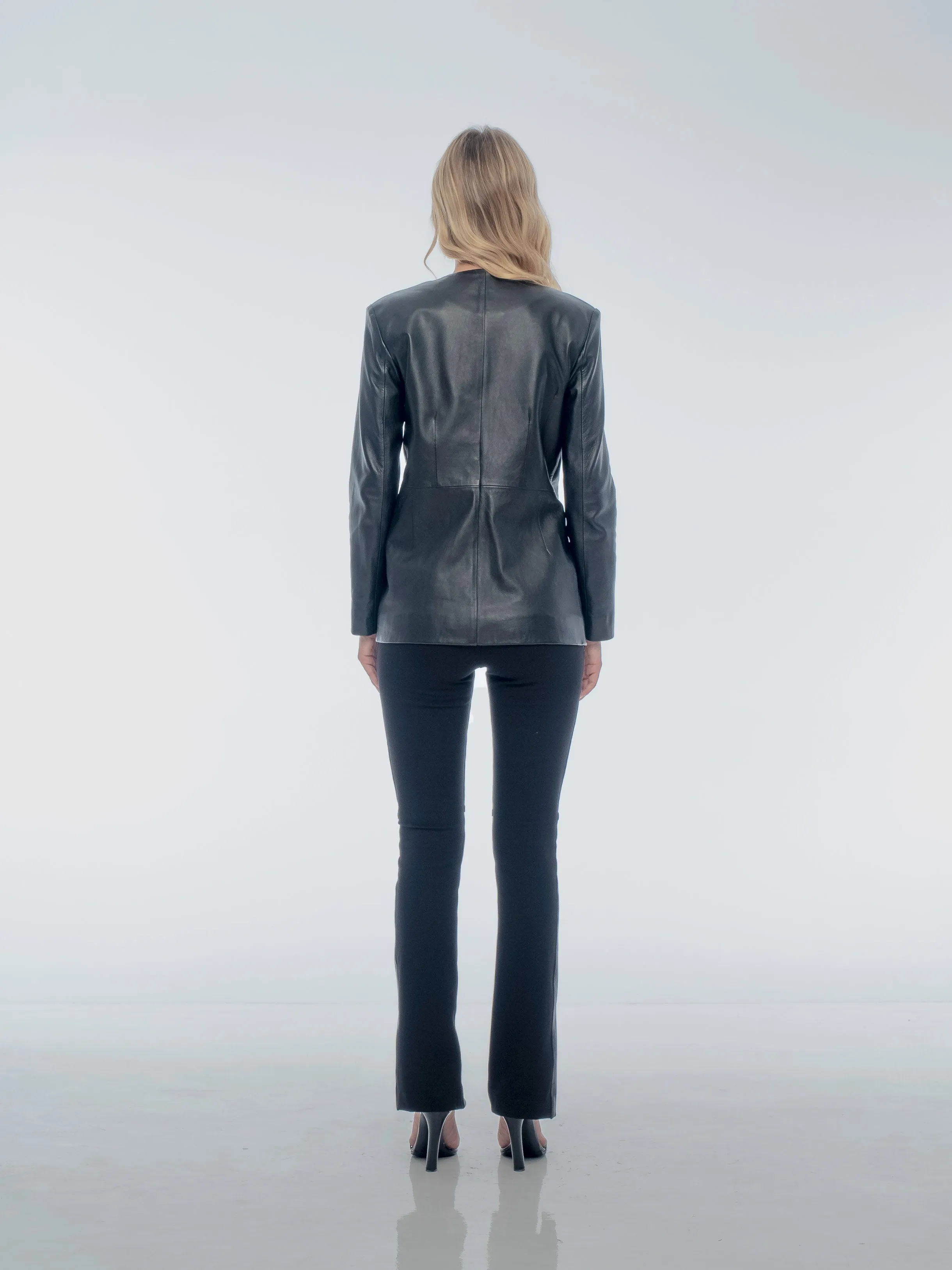 SOPHIA LEATHER BLAZER - BLACK