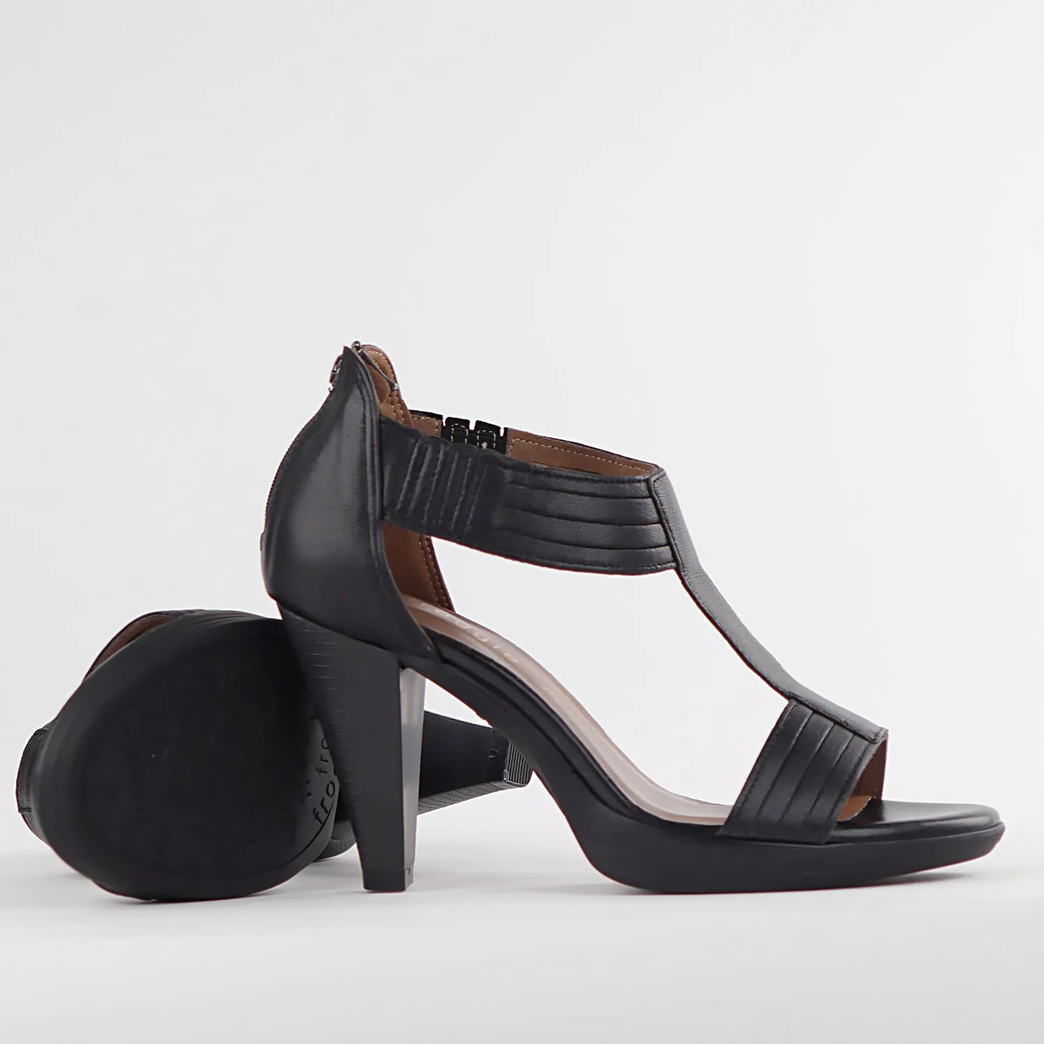 T-Bar High Heel Sandal in Black - 10729